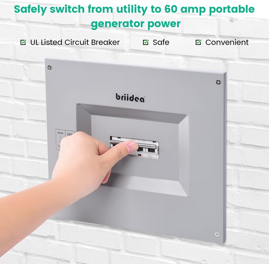 Briidea Transfer Panel (60A/60A) Transfer Switch for Portable Generator 15,000w
