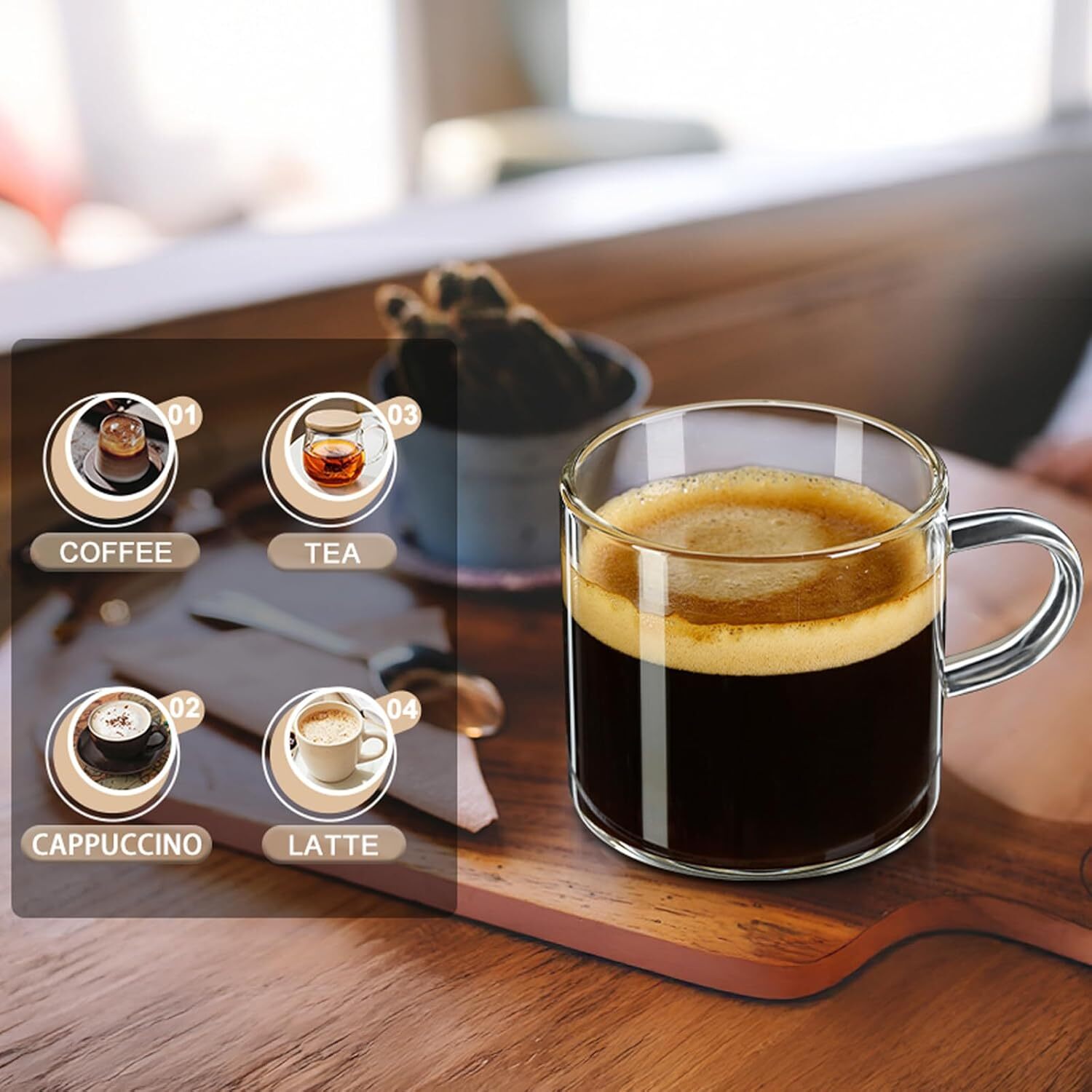 Espresso Cups Set of 2, Espresso Shot Glass 4.3 OZ, Glass Expresso Small Coffee