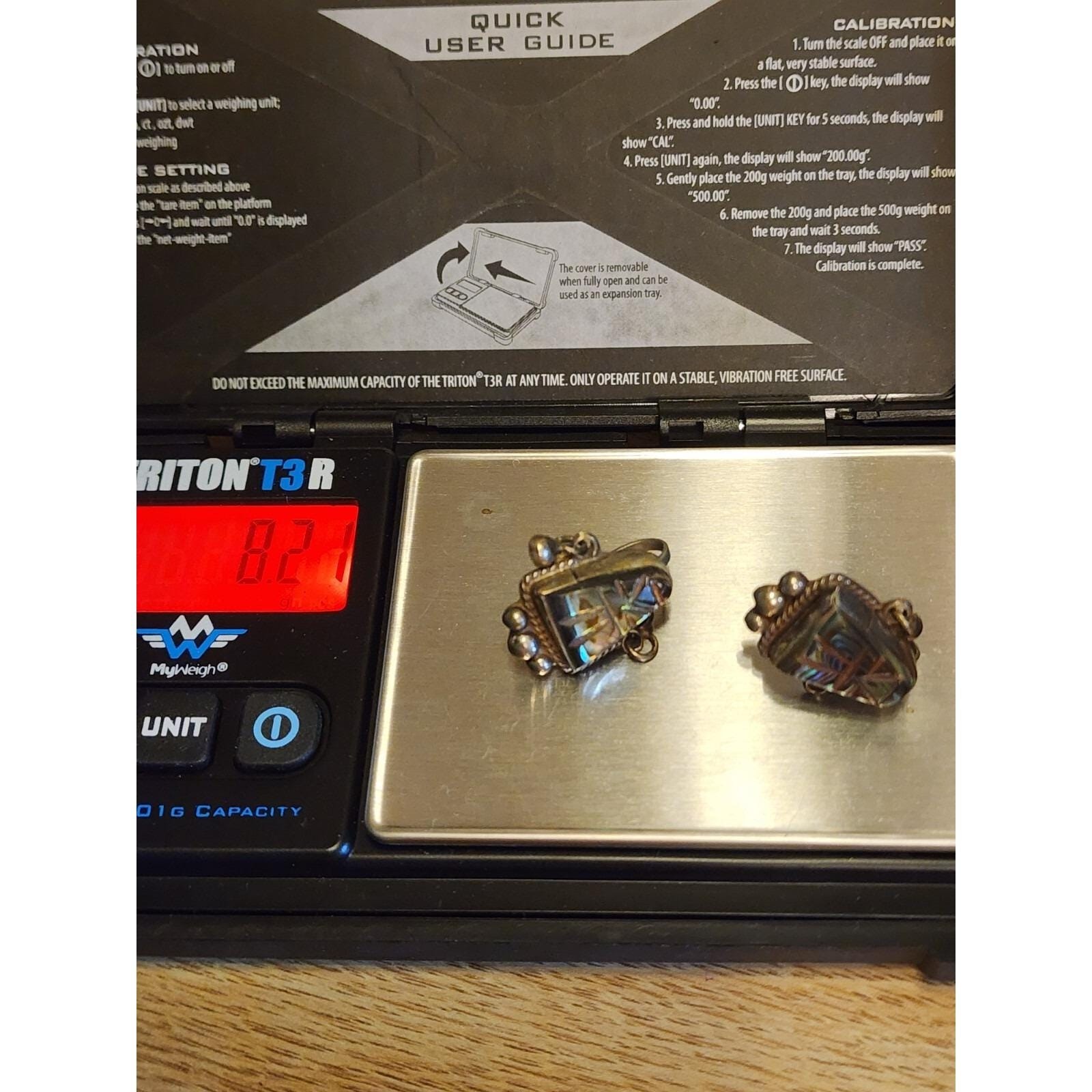 70 Yr Old TAXCO MEXICO Sterling Silver Abolone Bracelet & Earrings Set 61.66 Gr.