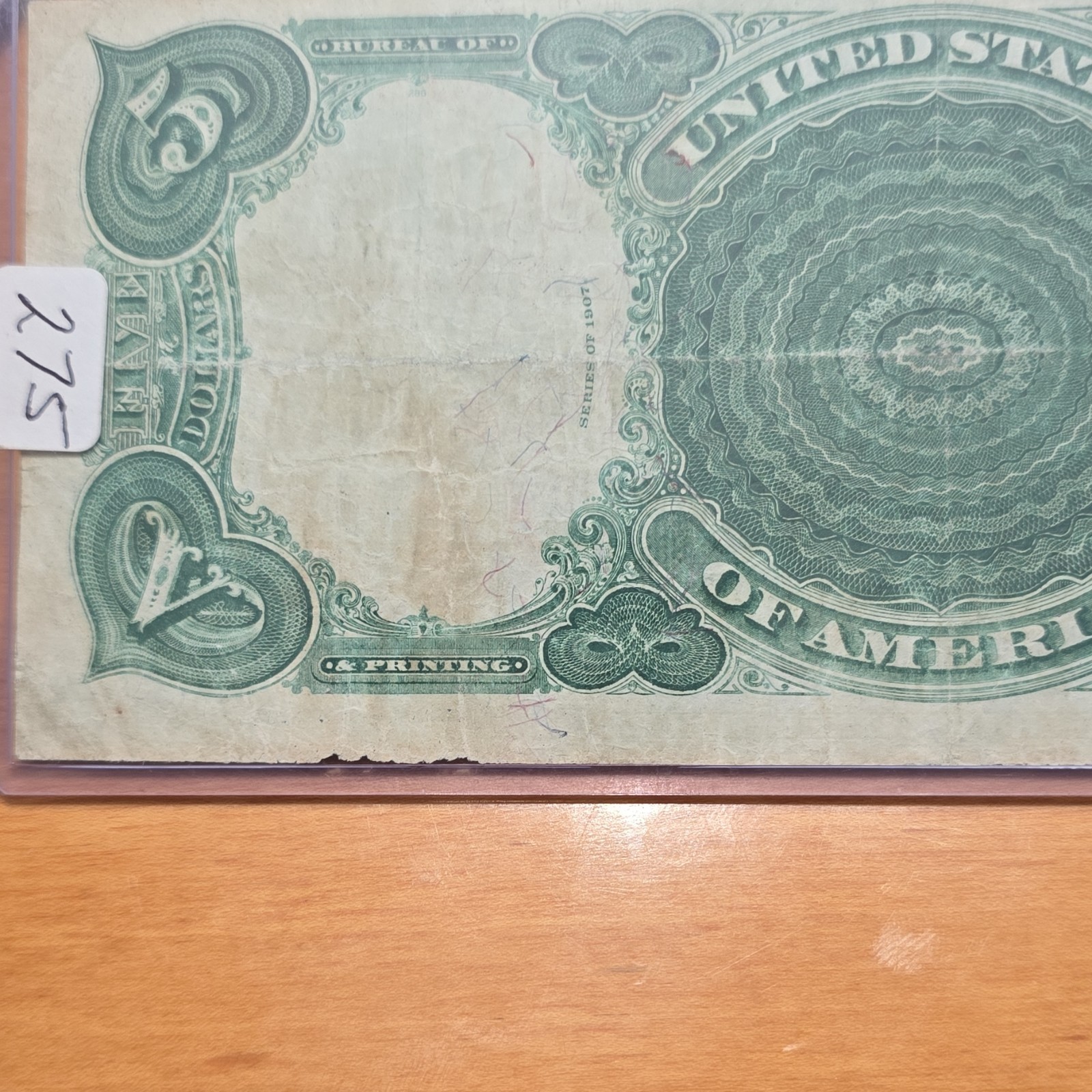 1907 $5 Large Size Legal Tender United States Note Banknote E269393
