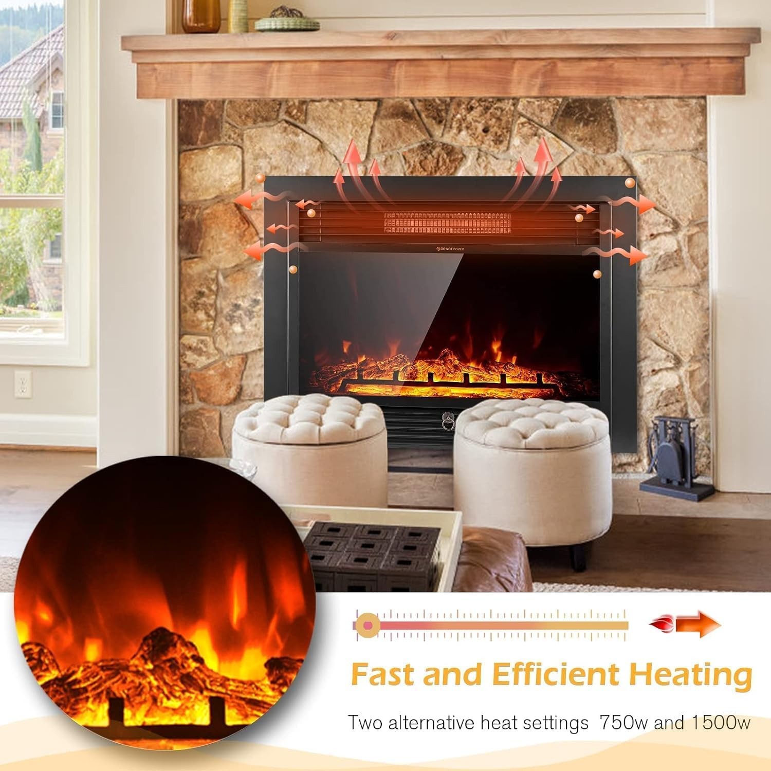 28.5" Electric Fireplace Insert Recessed/Mounted Fireplace with Remote Control