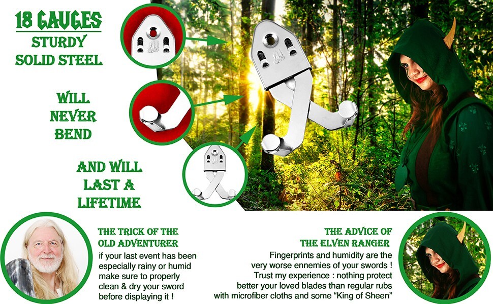 Universal Sword Bowie Knife Dagger Hanger Vertical Wall Mount Holder Set of 2