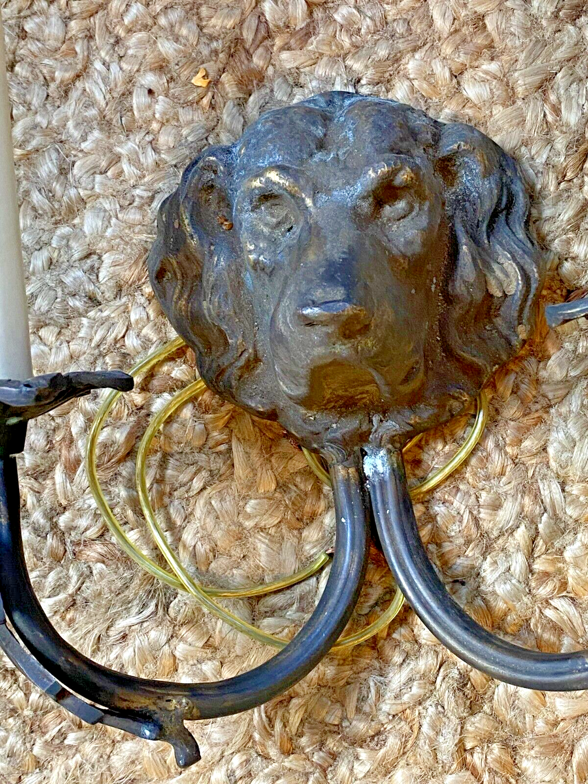 RARE PAIR Antique Two Arm Bronze Dog Wall SCONCE Lights Set of 2