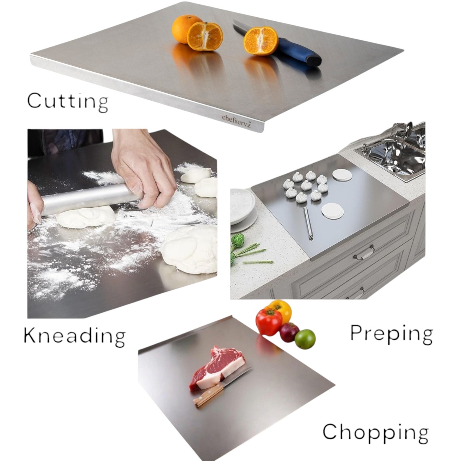 Chefservz Stainless Steel Cutting Board for Multi-Purpose Use 19.7 L x 15.8" W