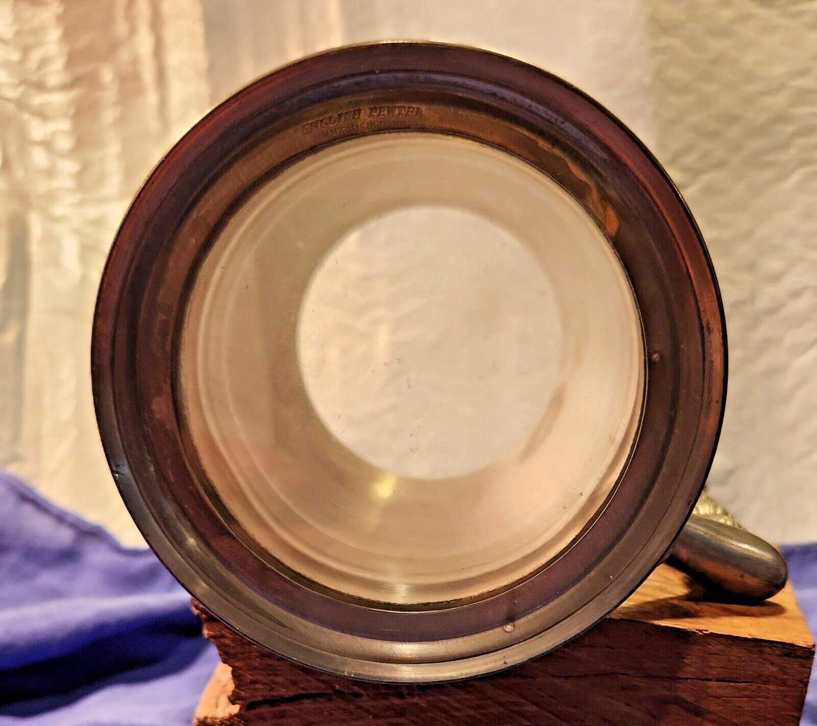 Glass-Bottom ENGLISH PEWTER Tankard / DWIGHT inscribed on side-Made in ENGLAND!