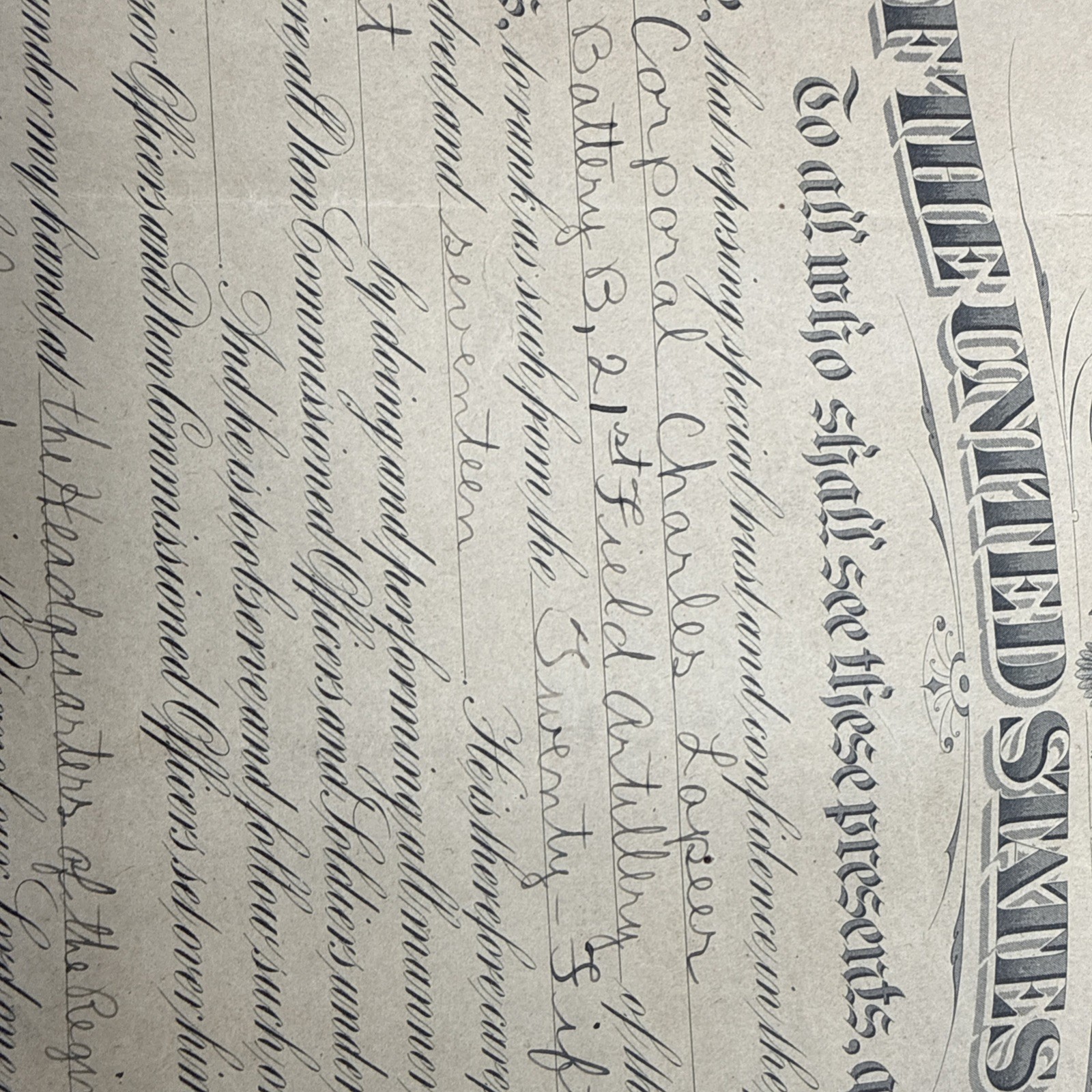 WWI 1917 5th Infantry Division 21st Field Artillery promotion certificate AEF