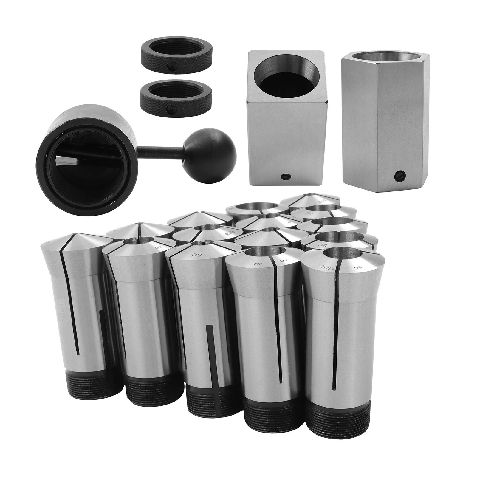 15 × 5C Fractional 1/8 - 1" Precision Collet Set & 5 Pcs Collet Block Set
