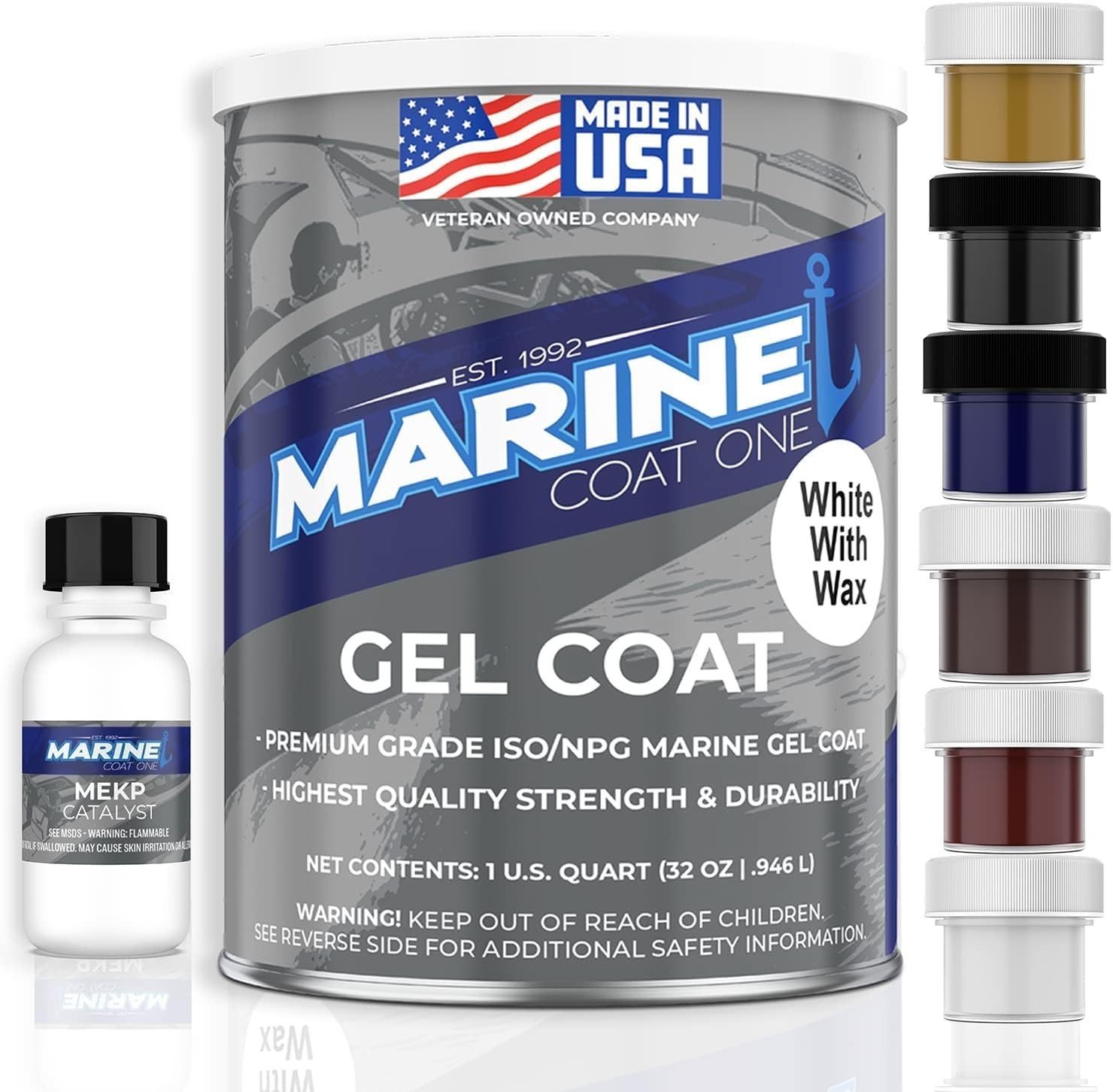 Marine Coat One,  White Gelcoat Repair Kit For Boat - (White With Wax, Quart)