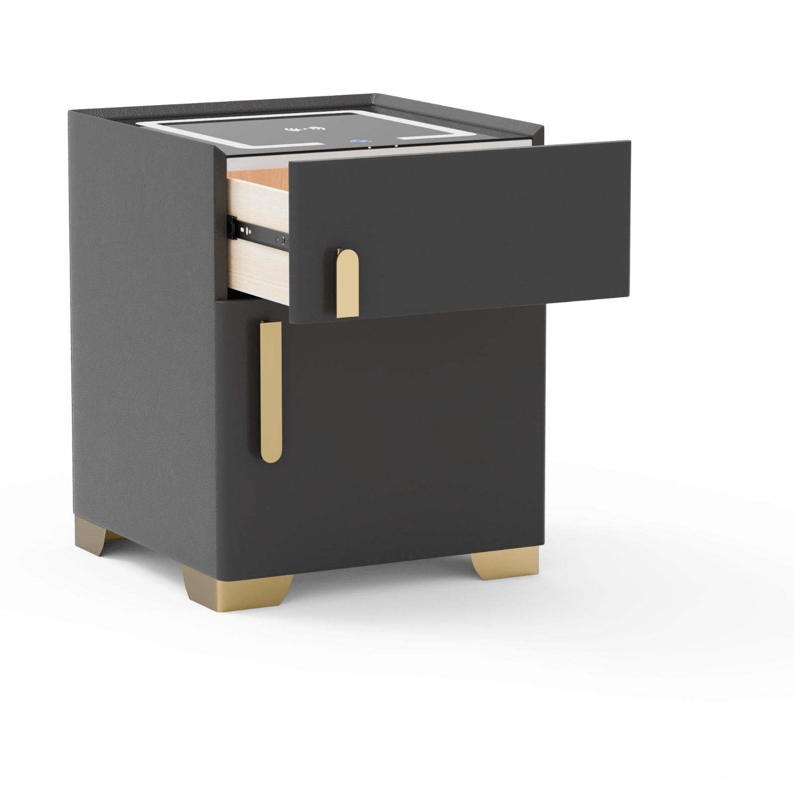 Deep Grey Smart Nightstand w/Security Safe Lock Box, 3-Color,Wireless Charging