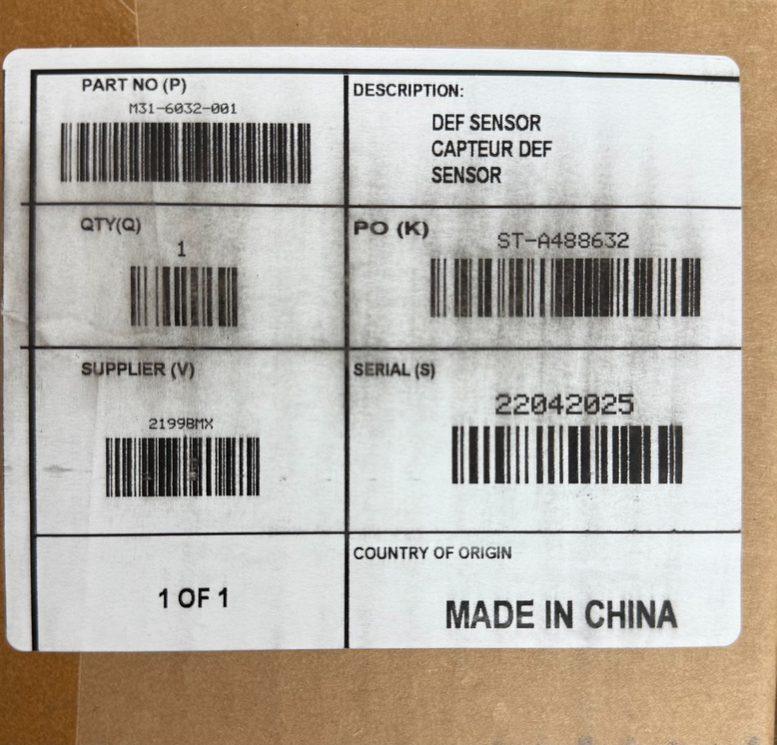 Paccar M31-6032-001 Def Sensor /Heater Assembly OEM (New in Box/Unused)