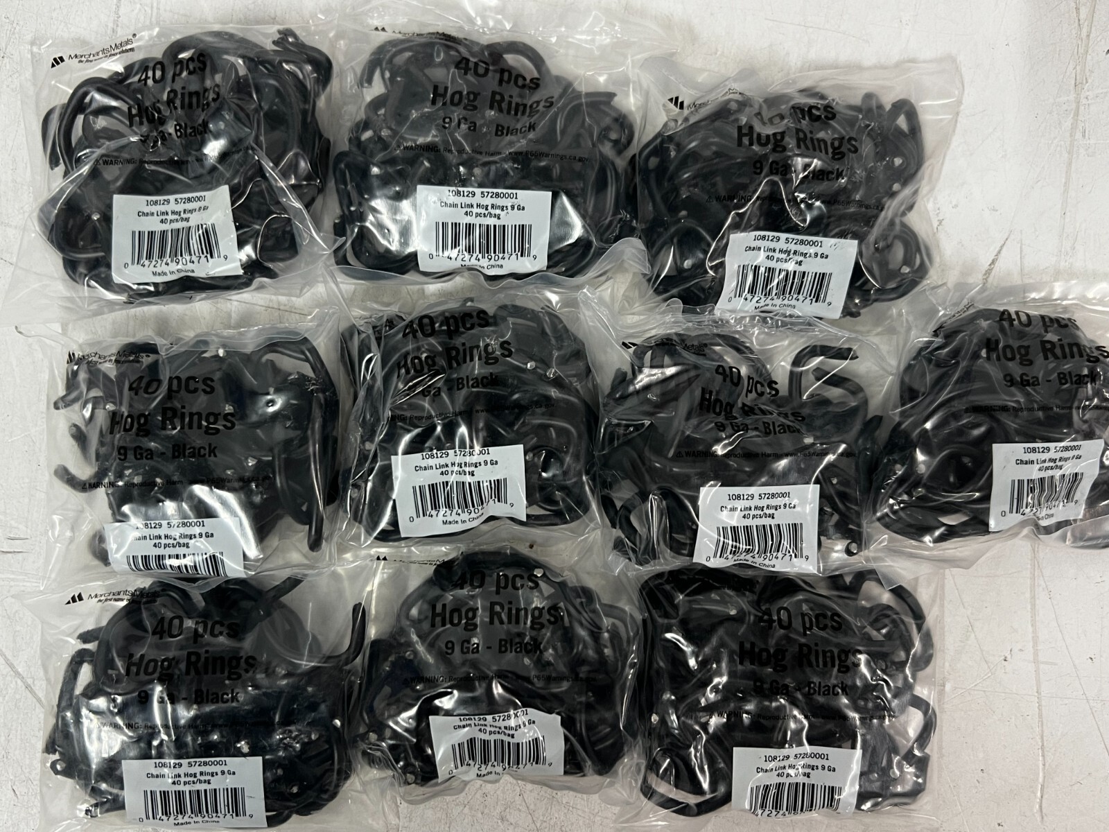 CASE OF 400 Alum. Black Galvanized Steel Chain-Link Fence Hog Rings, 9-Gauge