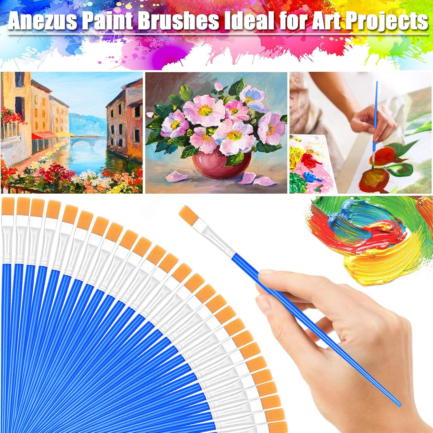 100Pcs Small Paint Brushes Bulk, Flat Top Acrylic Classroom Brush for Kids Mini