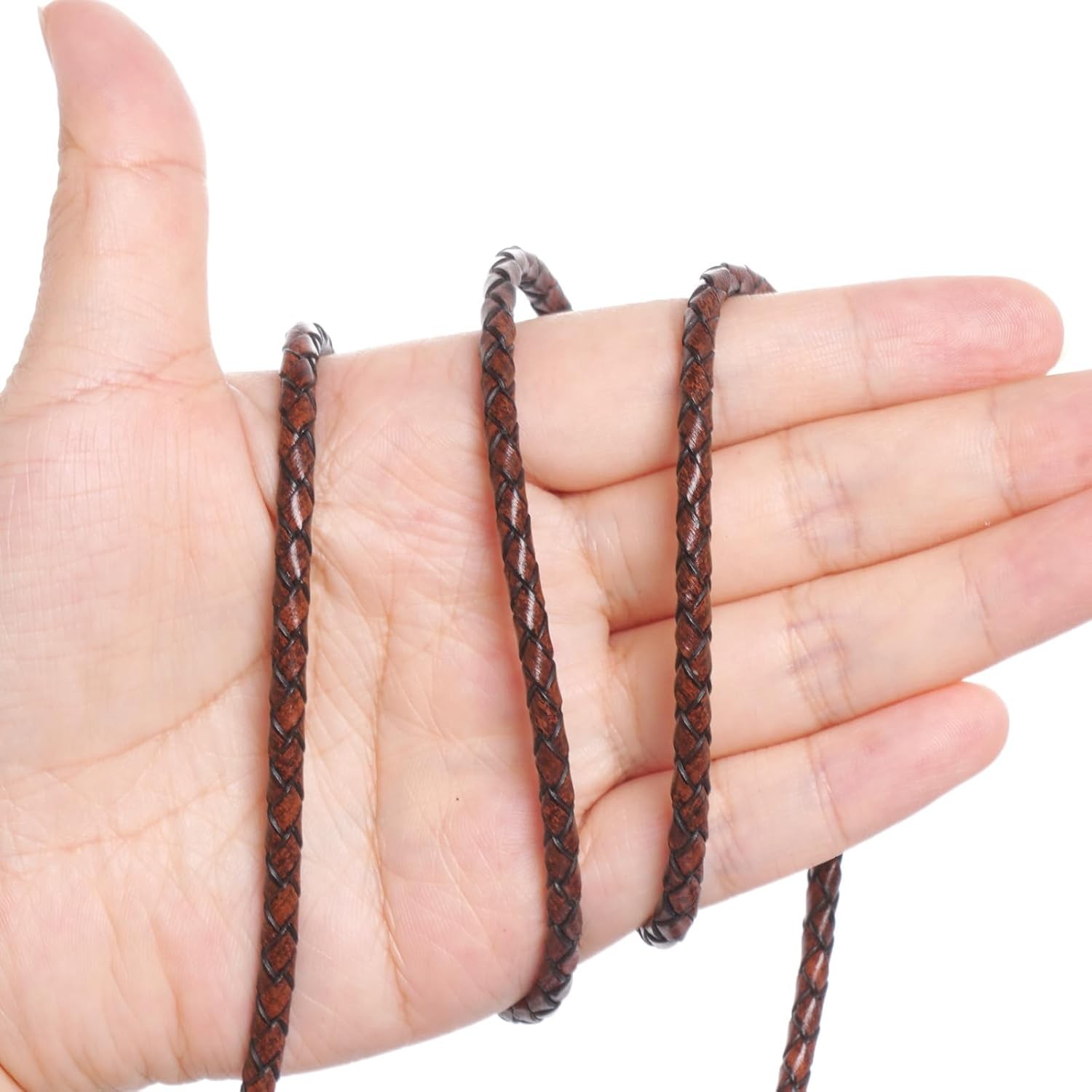 Lystaii Genuine Leather Cord 4mm Round Braided Bolo Leather Cord Strip Braiding