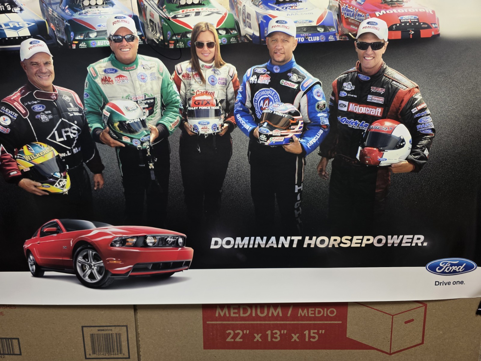 36" X 24" Autographed Ford Mustang Funny Car Poster John Force, Bob Tasca iii,