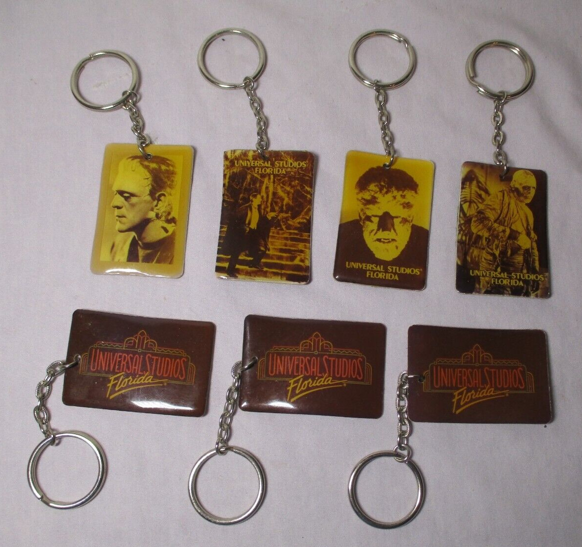 1991 Lot 7 UNIVERSAL STUDIOS FLA MONSTER KeyChains FRANKENSTEIN Wolfman DRACULA