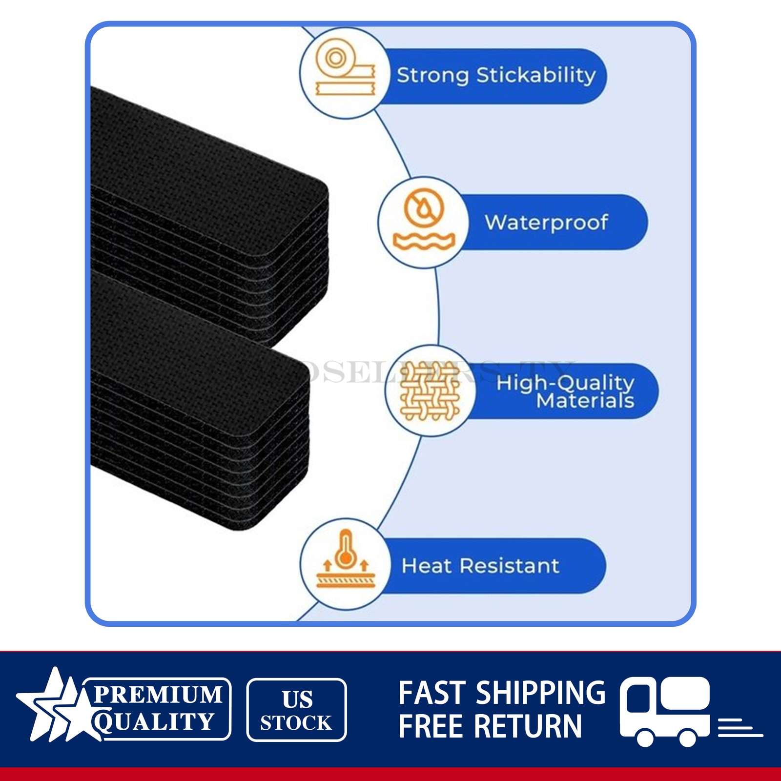 20 Sets Black Heavy Duty Hook & Loop Adhesive Strips Sticky Back Fastener 1x4”