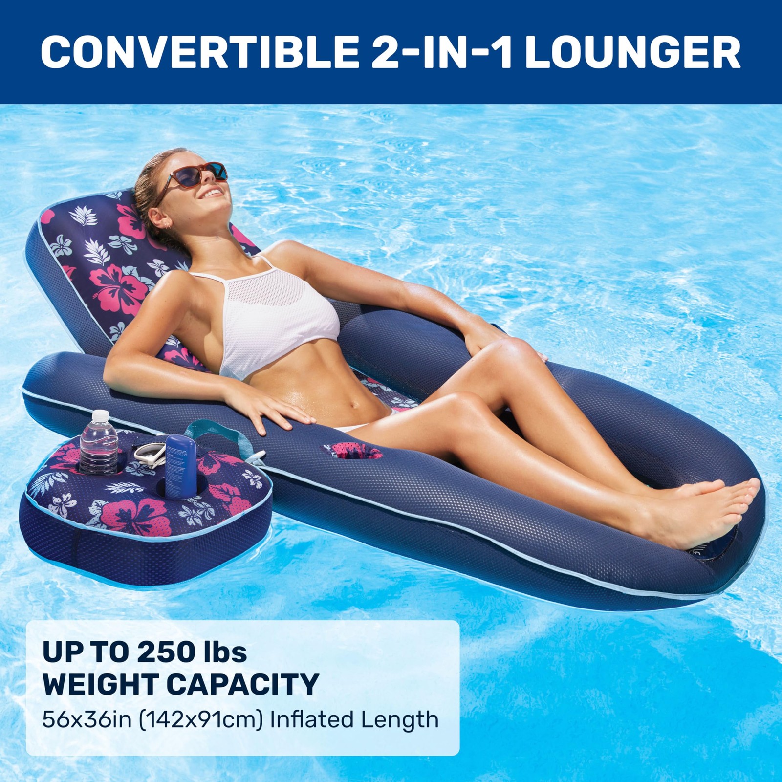 Aqua Campania Ultimate 2-in-1 Pool Recliner Lounge Extra Large Navy Hibiscus