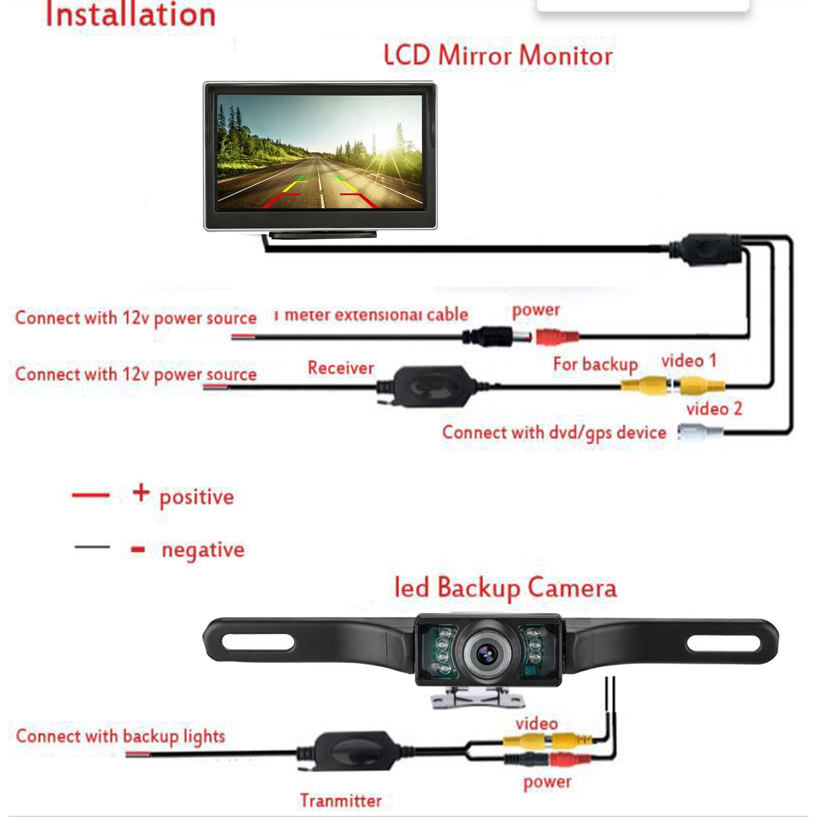 5" Monitor Backup Camera Car Rear View Wireless HD Parking System Night Vision