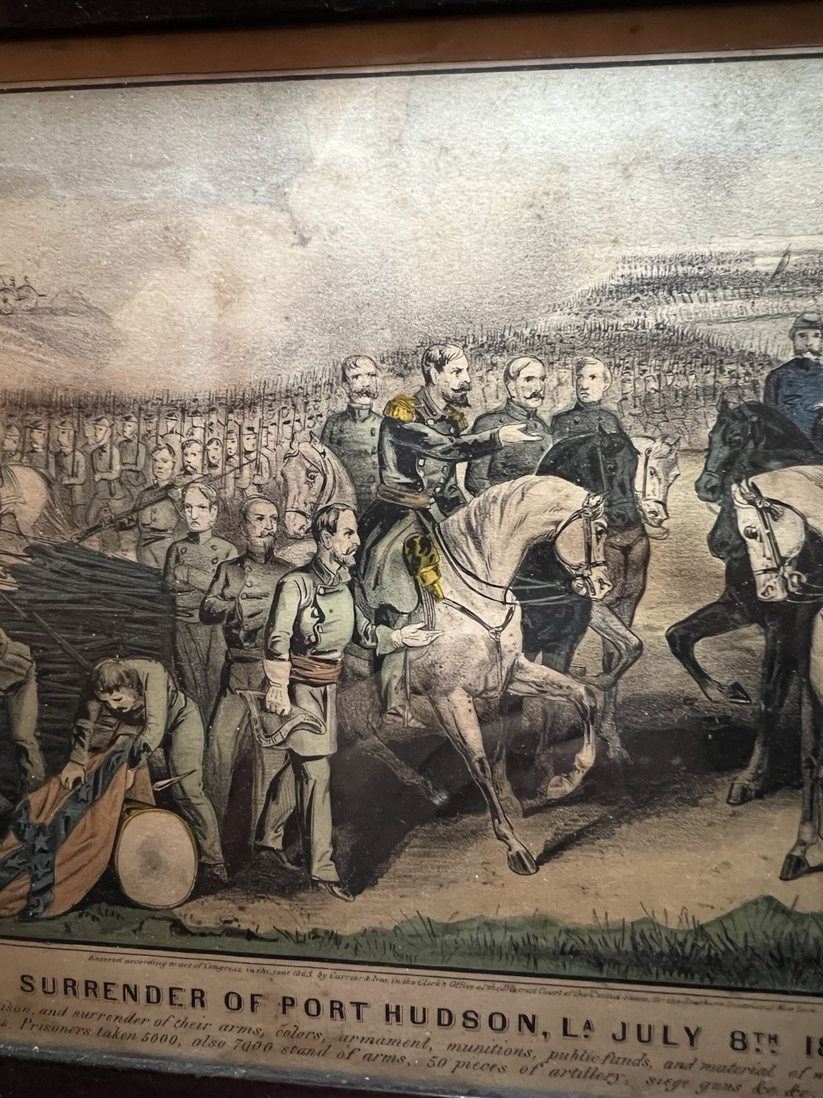 SURRENDER OF PORT HUDSON, LA. JULY 8TH 1863 By Currier & Ives Hand Colored Litho