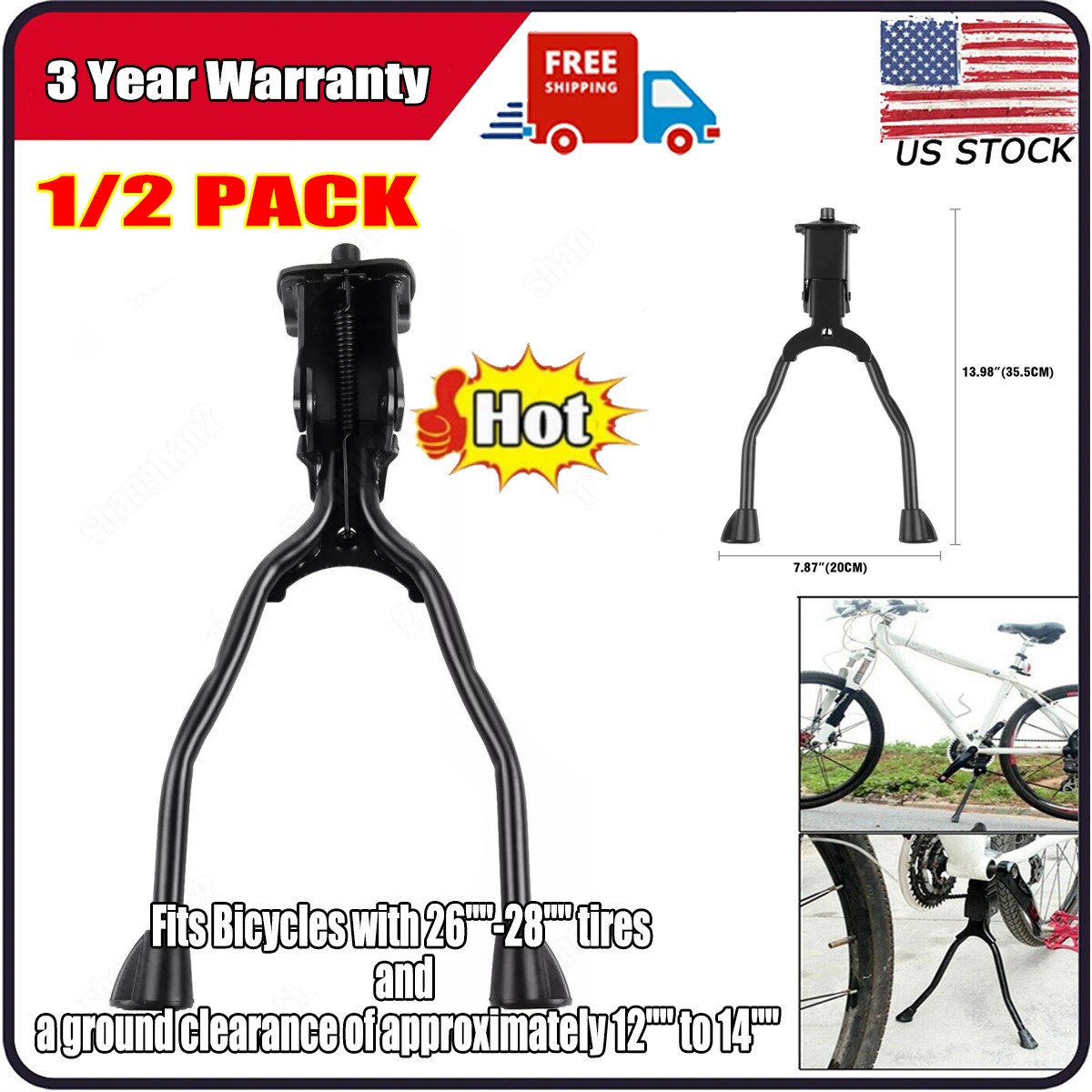 1/2pcs Bicycle Double Leg Side Stand Kick Kickstand Bike Support Spring Center