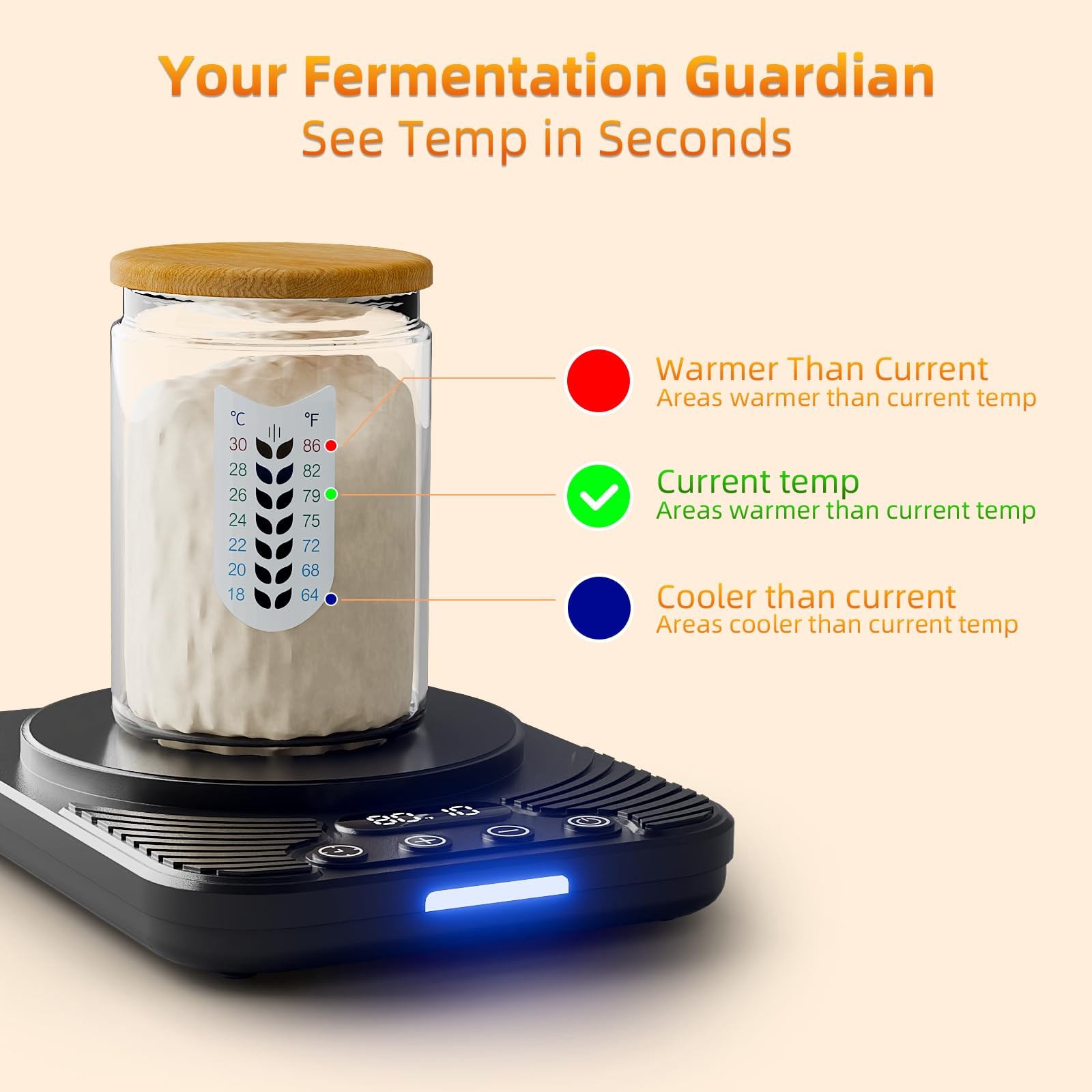 Sourdough Starter Warmer with Temp Strips - Precise Thermostat (70-110°F), In...