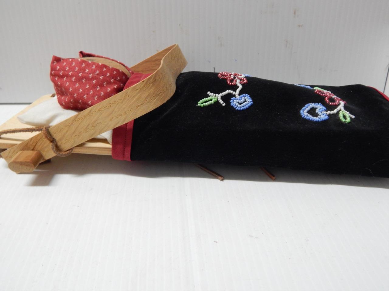 VINTAGE CHIPPEWA / OJIBWE TOY / DOLL SIZED CRADLEBOARD - BEADED + NICE COND