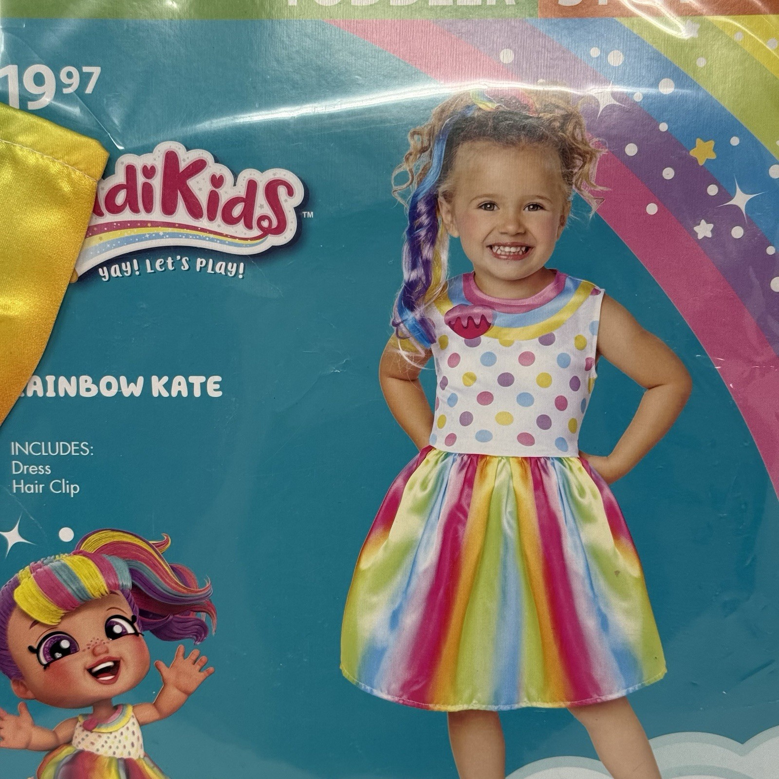 Kindi Kids Rainbow Kate Costume 3T Toddler, Dress Hair Clip New Inspirit Design