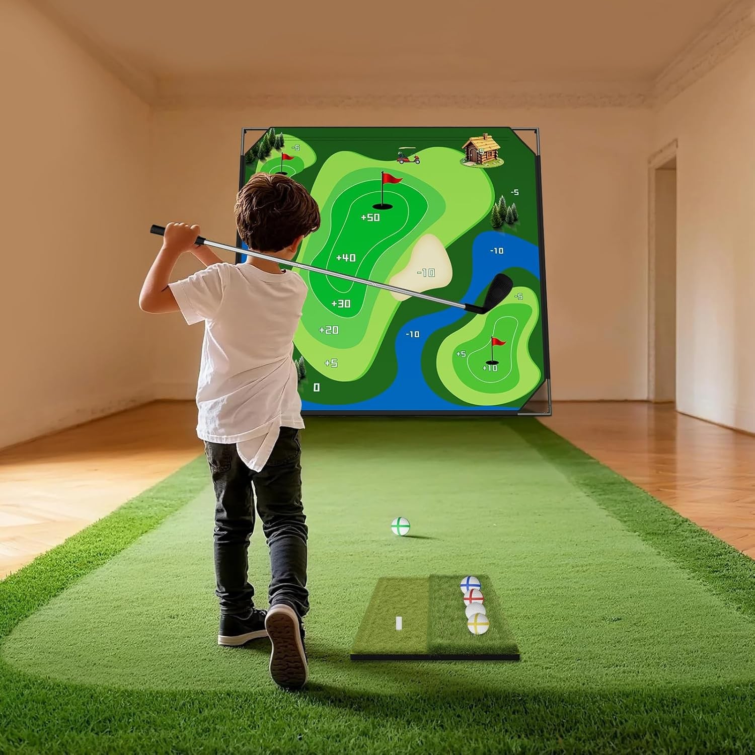 NAIZEA 2 in1 Battle Golf Chipping Game with 59”x59” / 80”x80” Large Chipping Mat