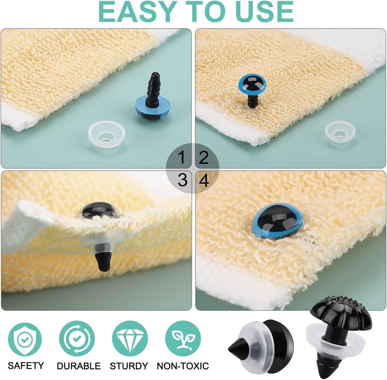 820 Plastic Safety Eyes For Crochet With Washers And Black Noses Animal Stuffed