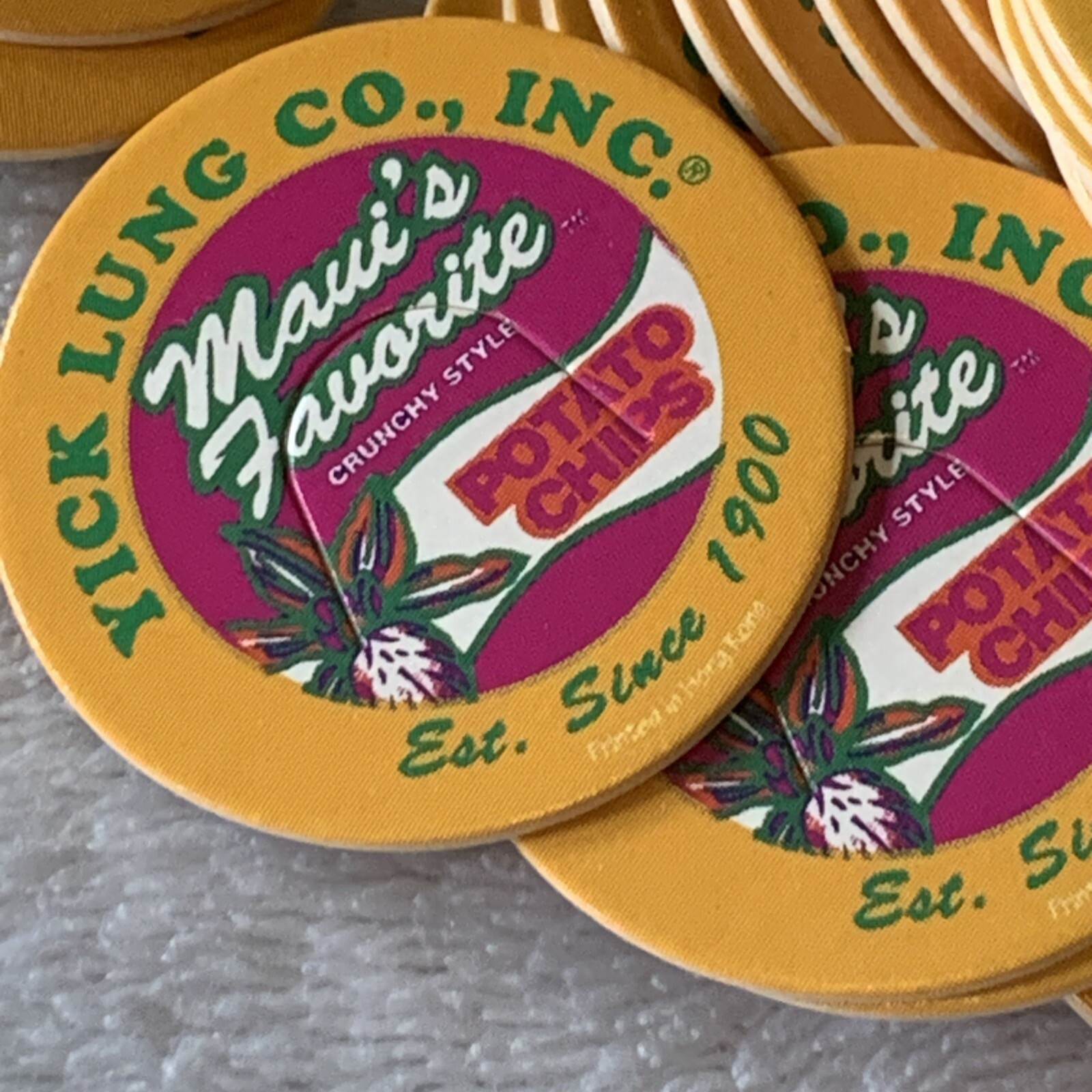 Rare Vintage Hawaii Yick Lung Lot Labels, Shirts, POGS, Decals Etc.