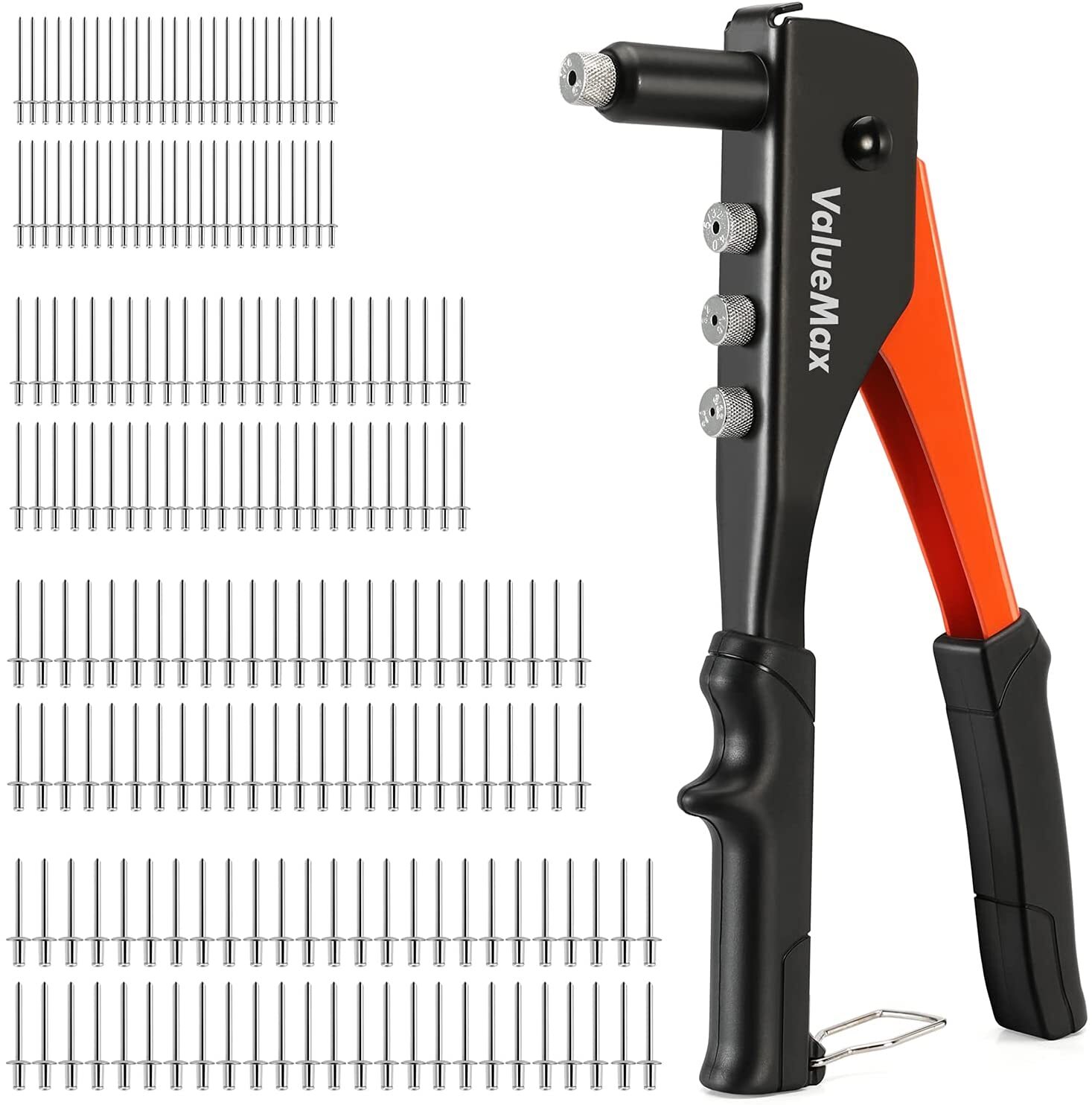 ValueMax 4-in-1 Hand Riveter/Rivet Gun Pop Rivet Tool Kit with 200 Rivets Steel