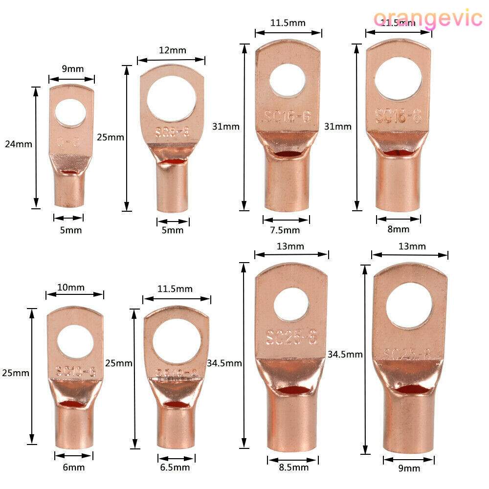 260PC Heavy Duty Wire Lugs Battery Cable Tinned Copper Eyelets SC Ring Terminals