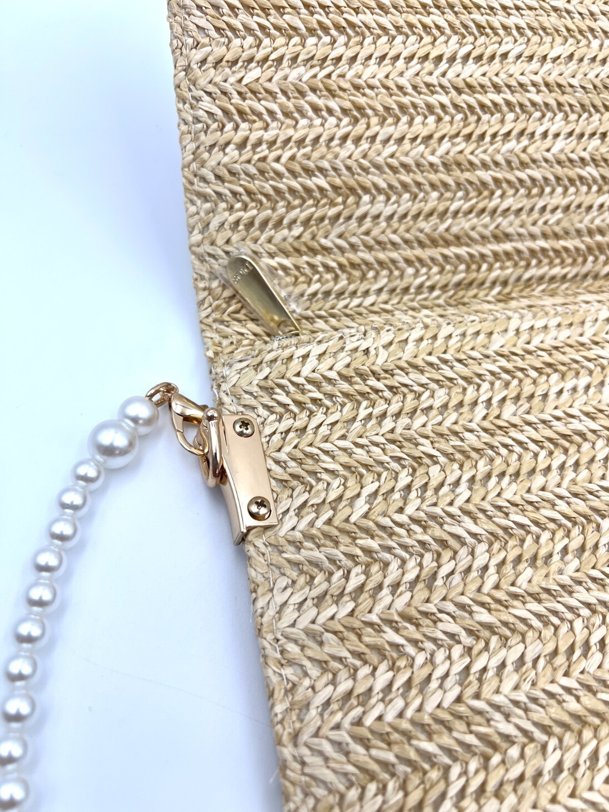 Christian Dior Straw Raffia Woven Cosmetic Zipper Bag Pouch with Chain in box