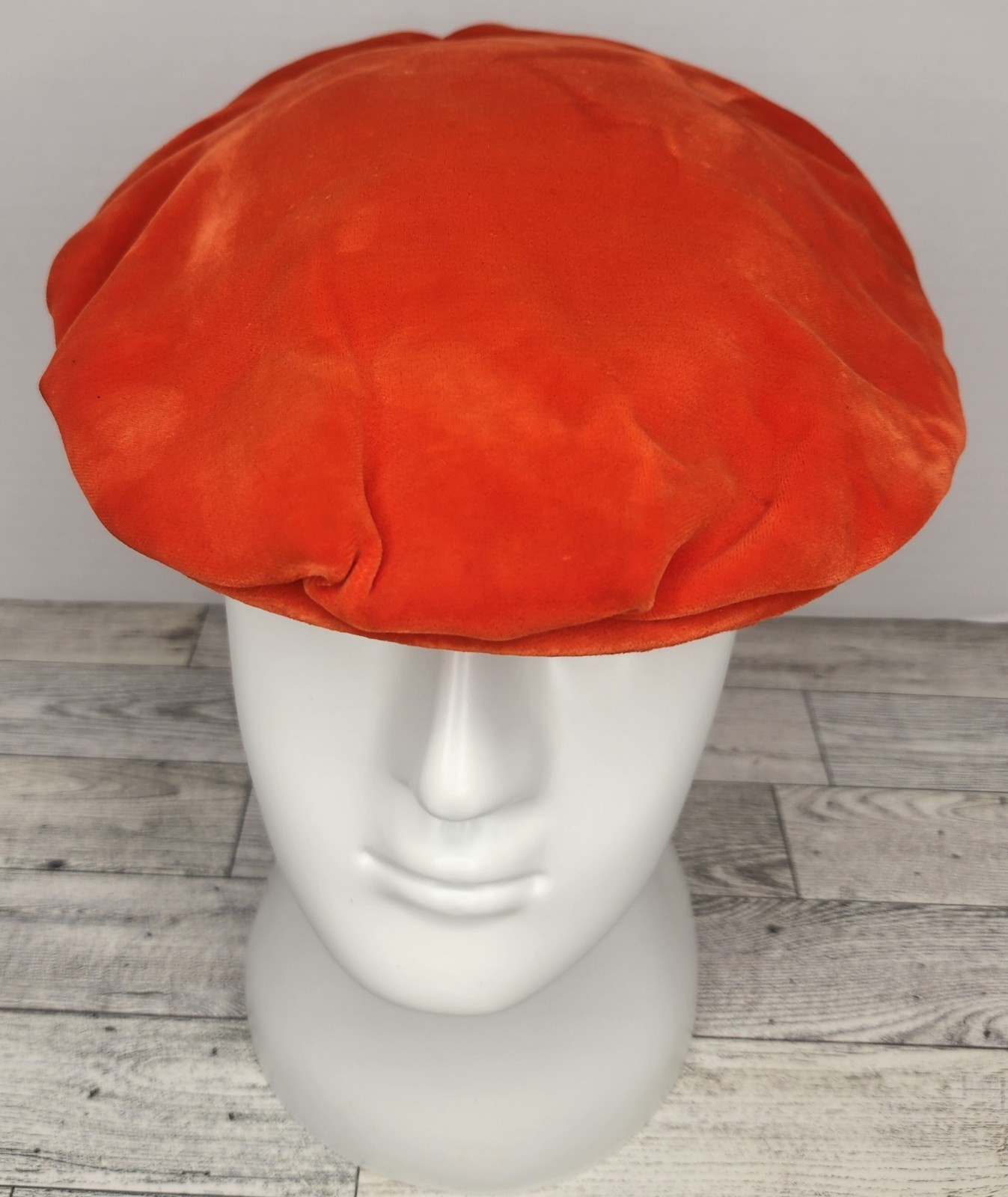 Vintage Clover Lane Art Deco Velvet Velour Beret Hat Fascinator Bright Orange