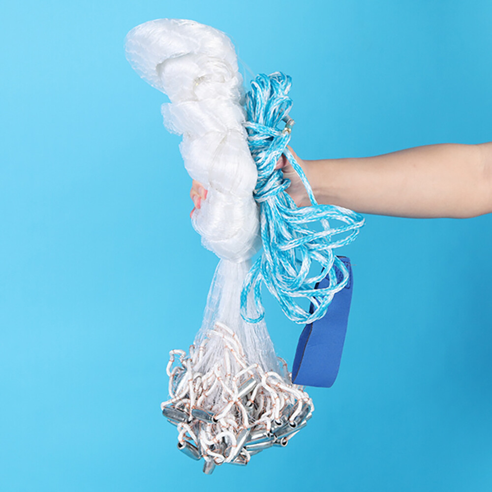 8FT Fishing Cast Net Bait Easy Throw Hand Cast Strong Nylon Mesh 3/8in Mesh Size