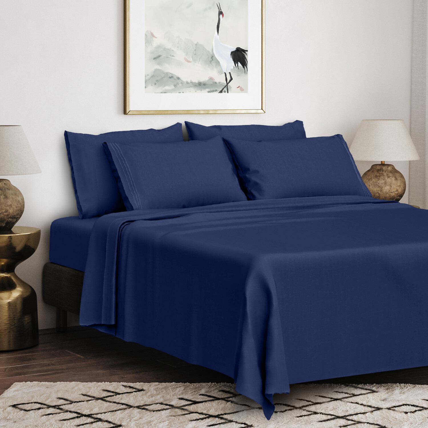 6 Piece Bed Sheet Set 1800 Series Microfiber Comfort Deep Pocket Hotel Bedsheets