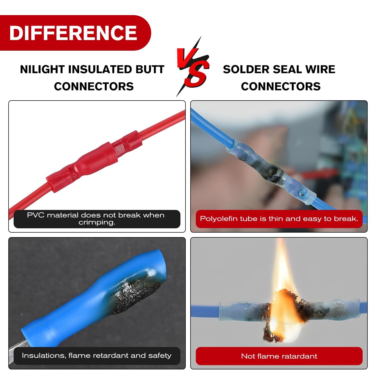 Nilight 200PCS Bullet Terminals Wire Connectors AWG 22-10 Female & Male Butt