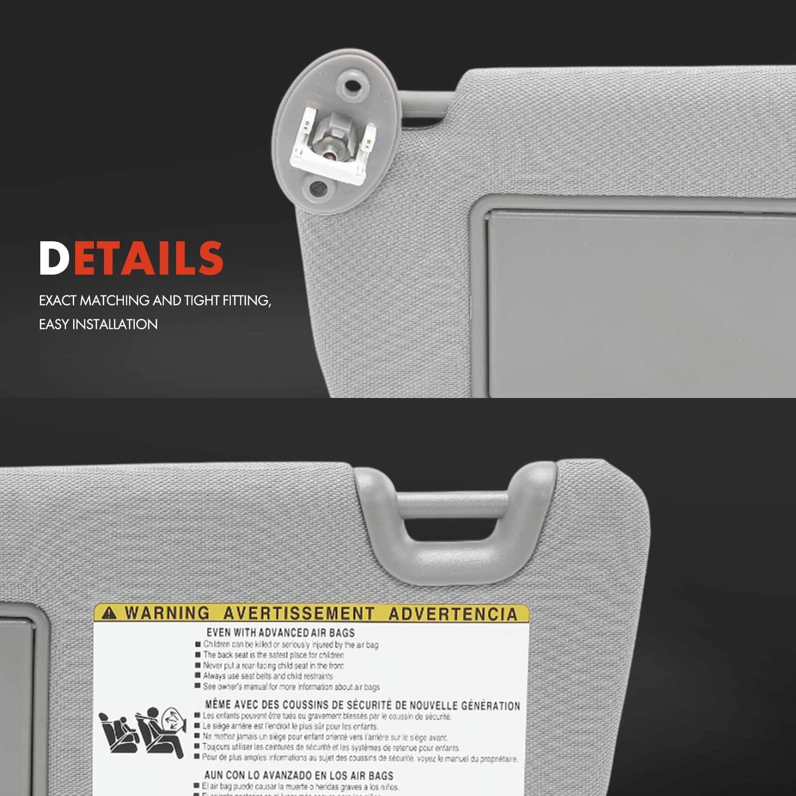 Gray Left Driver Sun Visor with Mirror & Light for Toyota Highlander 2014-2019