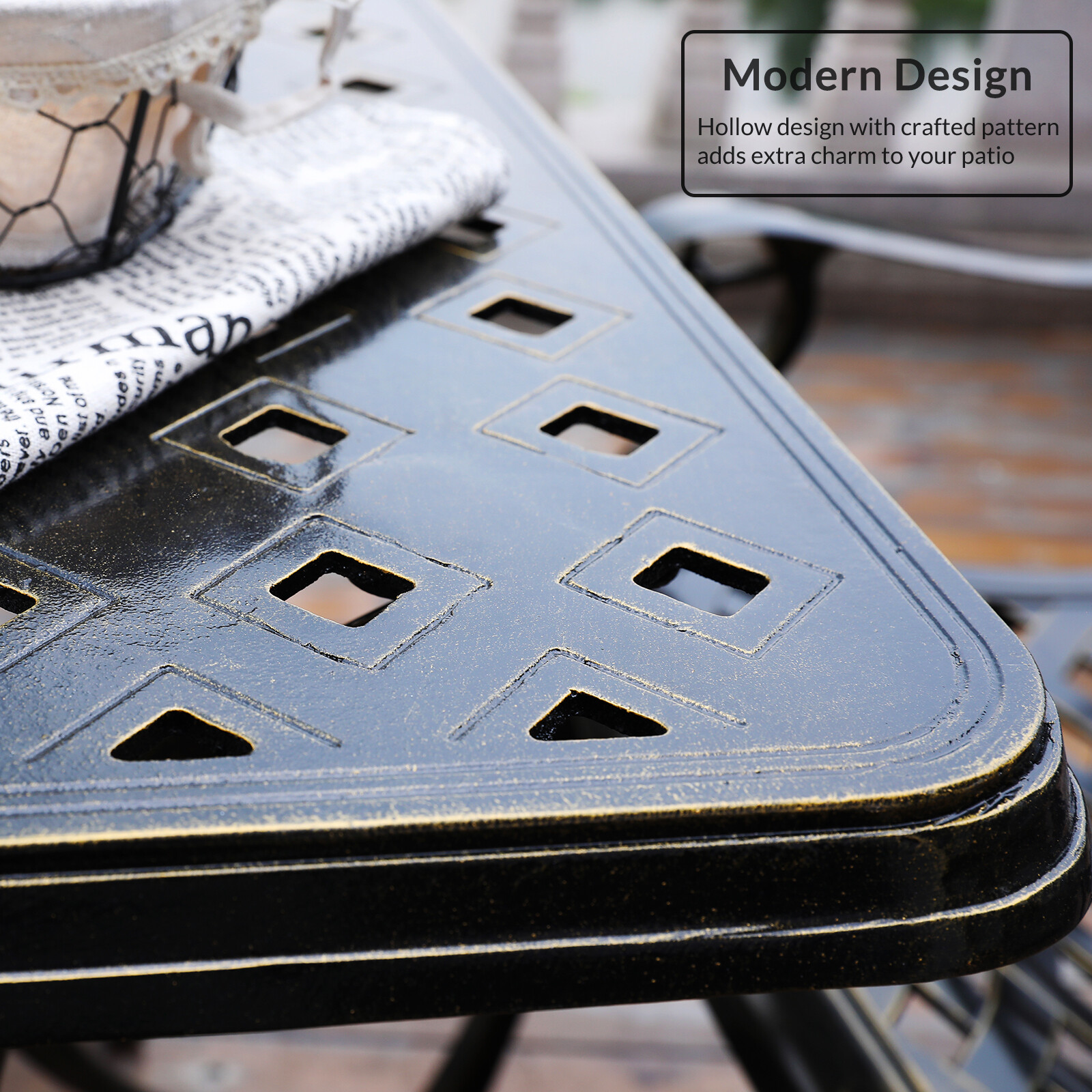 Outdoor Patio Square Dining Table Cast Aluminum All-Weather W/ Umbrella Hole