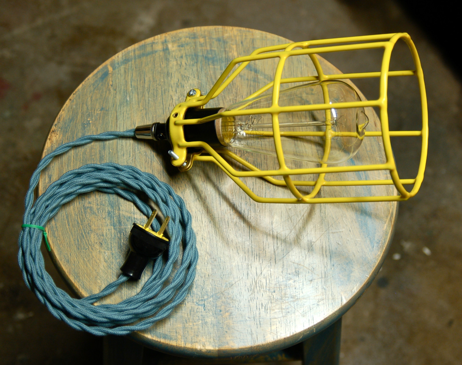 Yellow Bulb Guard, Clamp On Lamp Squirrel Cage, Vintage Trouble Light Industrial