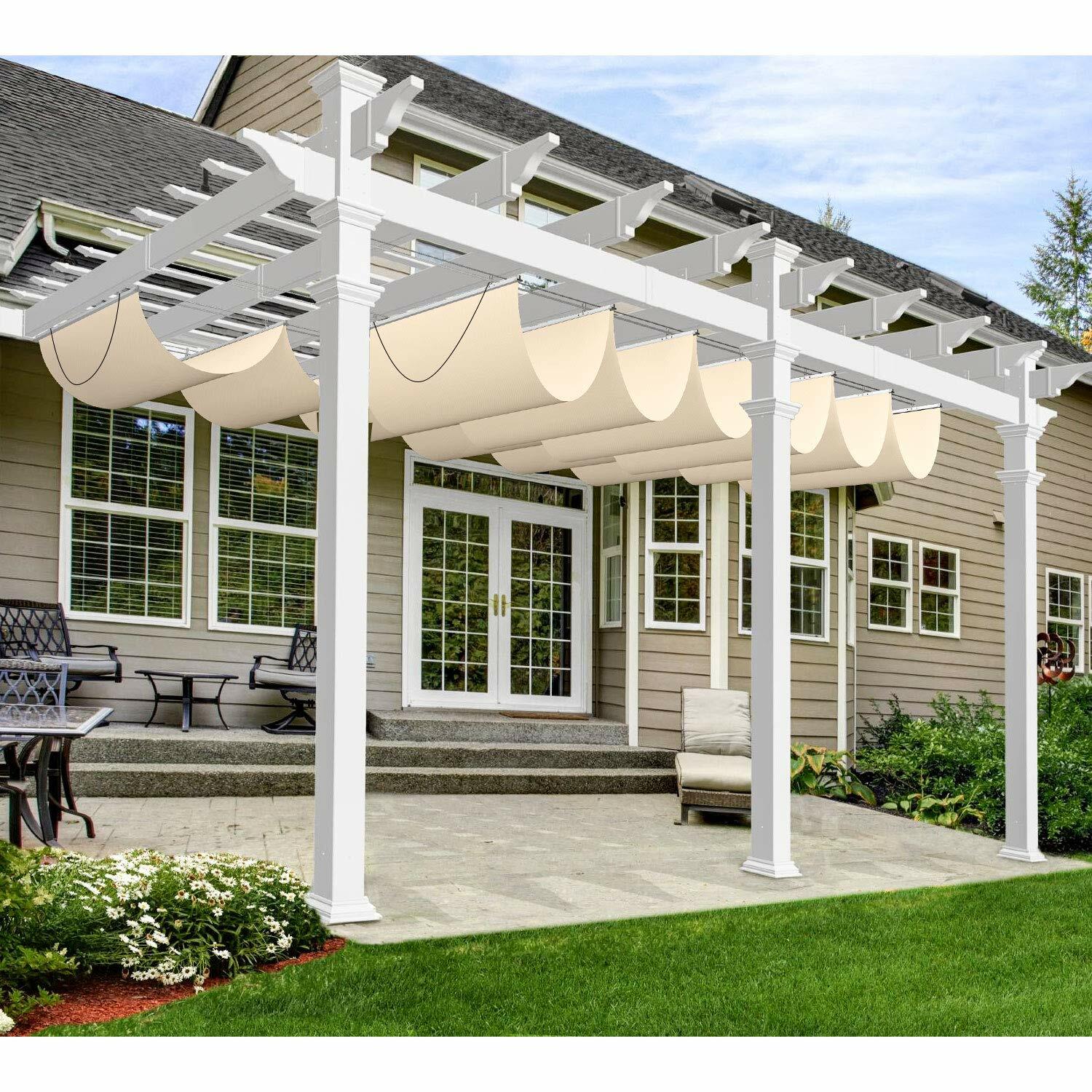 Waterproof Retractable Canopy Cover Yard Patio Awning Shade w/ Steel Wire Beige