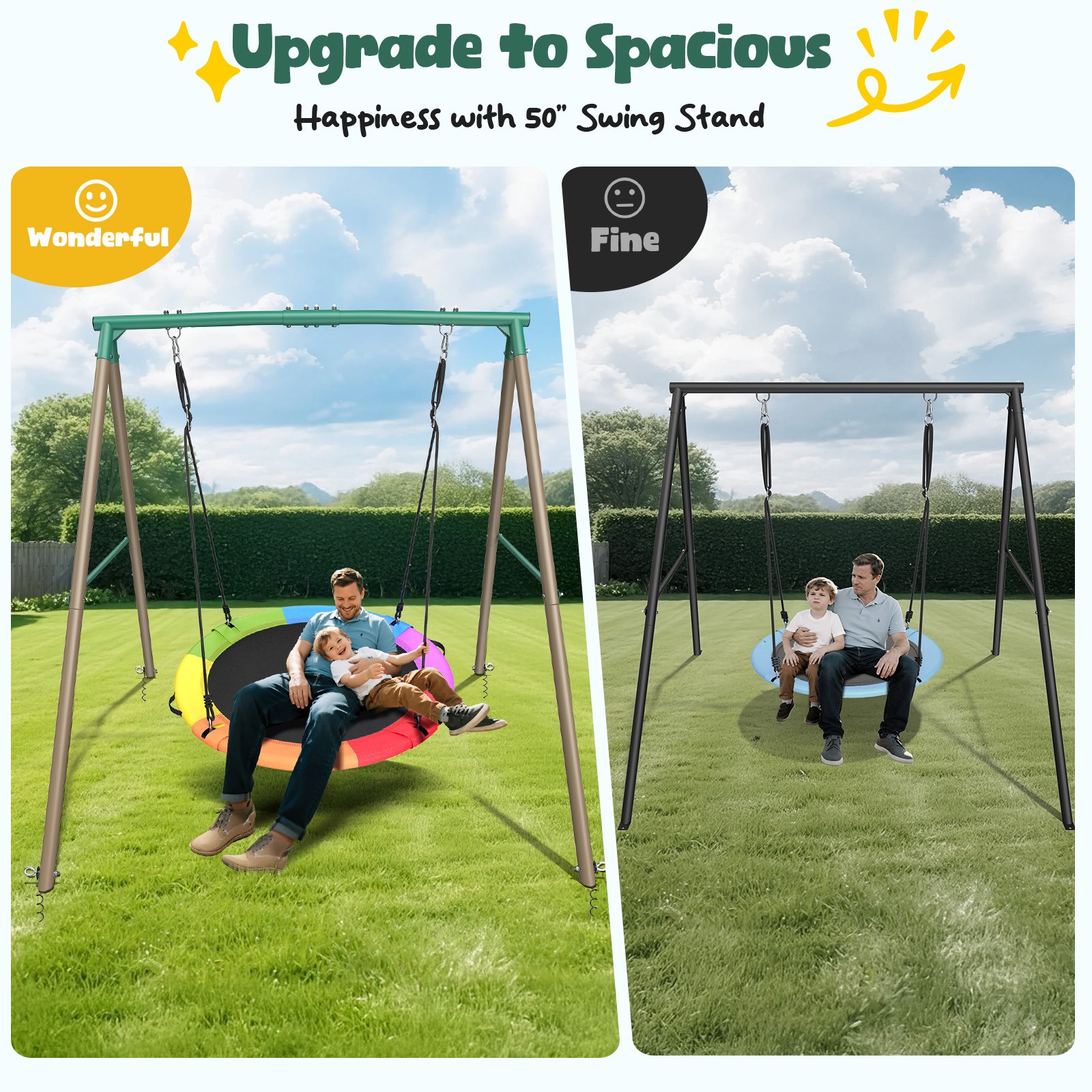 Hapfan 500lb Heavy Duty Swing Set with 50" Saucer Swing Outdoor Kids Playset