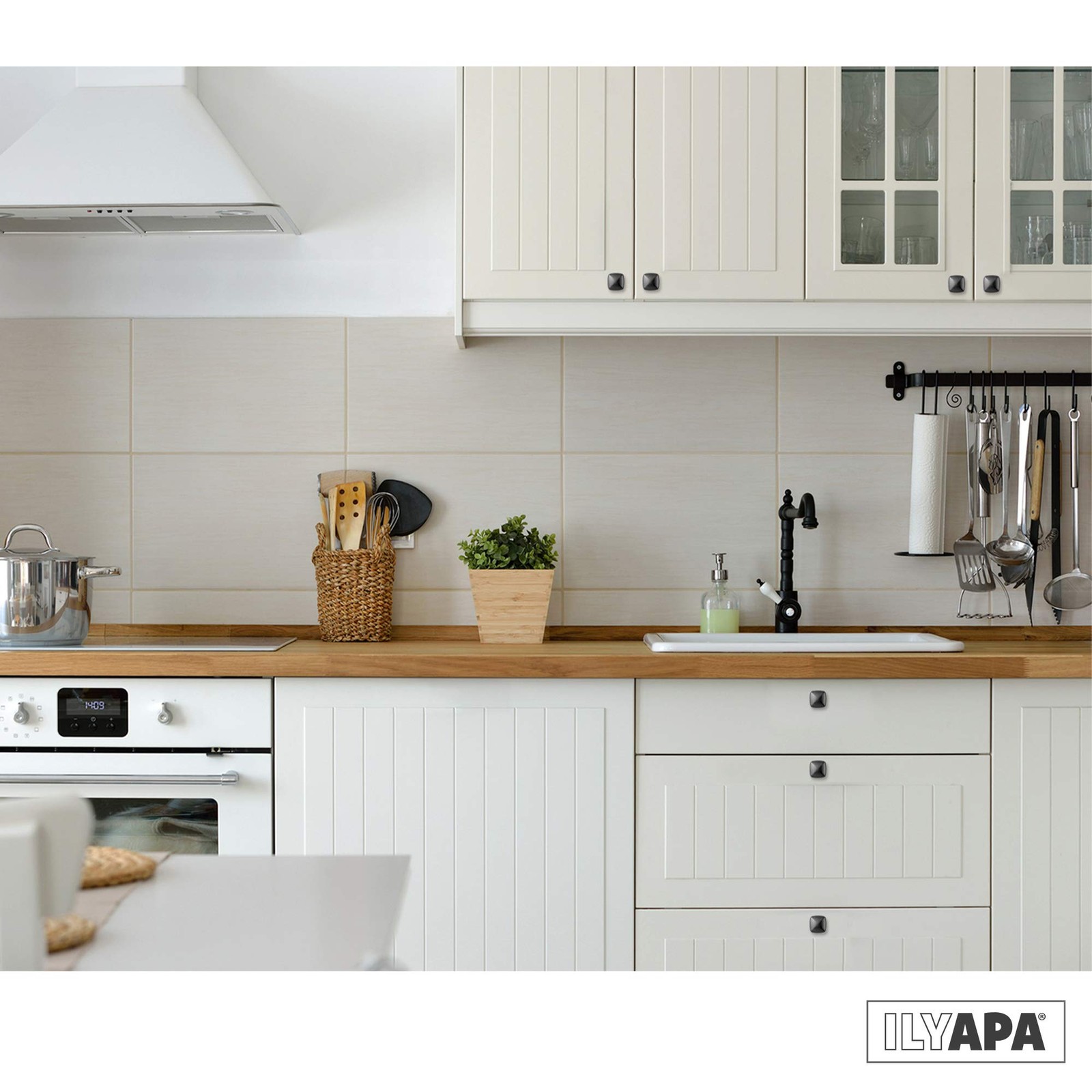 Black Square Kitchen Cabinet Knobs - 25 Pack of Drawer Handles Hardware