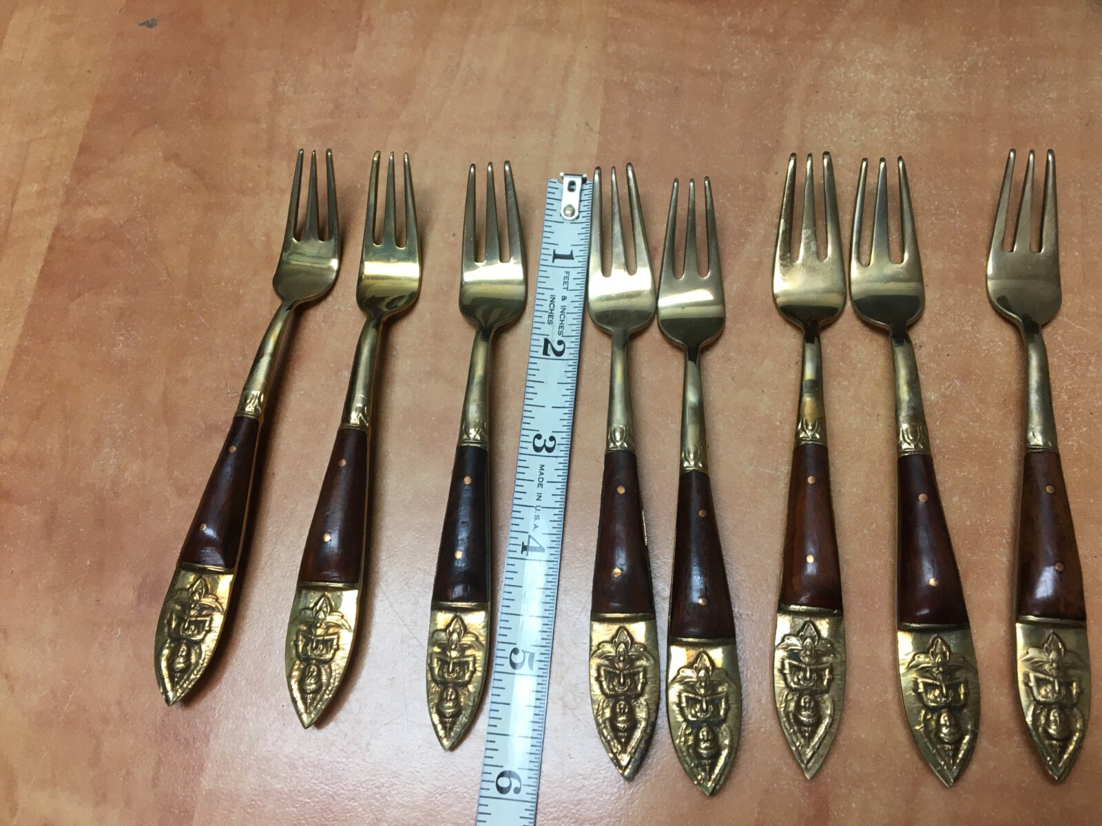 Bronzeware Flatware Set Wood Case From Bangkok Thailand - 19 pieces