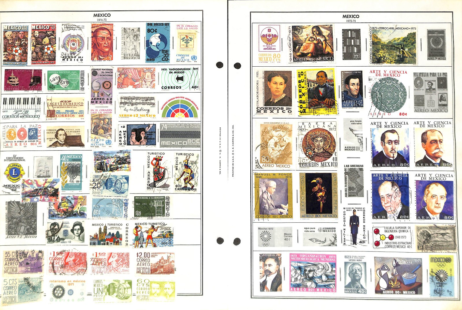 Mexico Stamp Collection on 40 Harris Pages, 1884-1990 (BH)