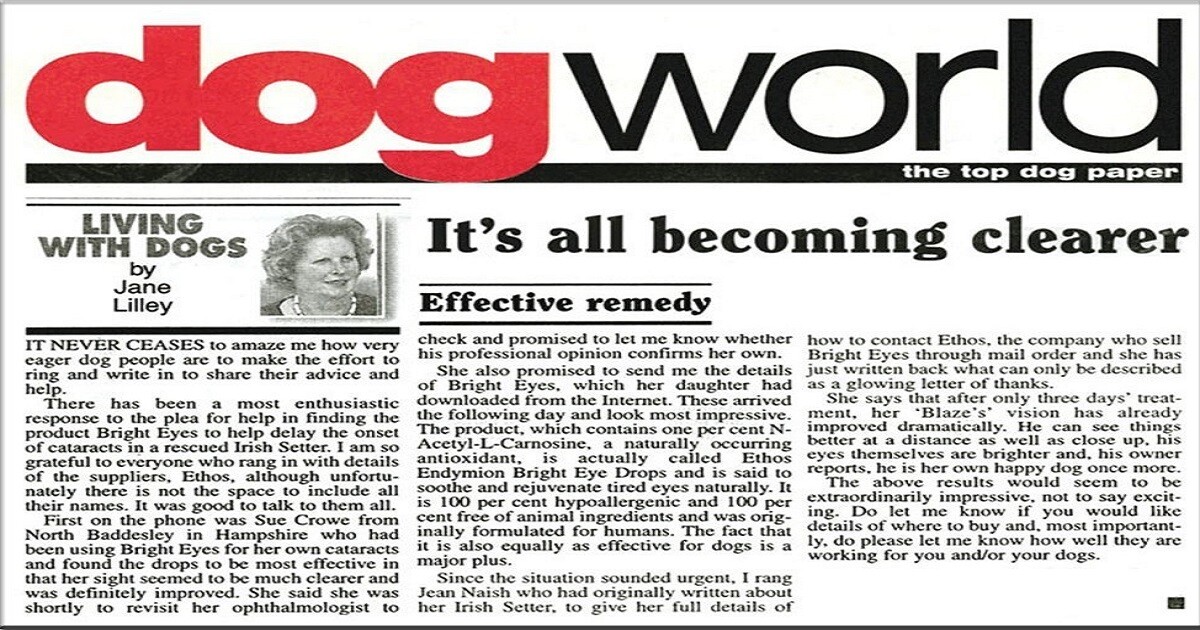 Dog Eye Drops for Cataracts Ethos Pets Bright Eyes 1 x Box 10ml FREE POSTAGE