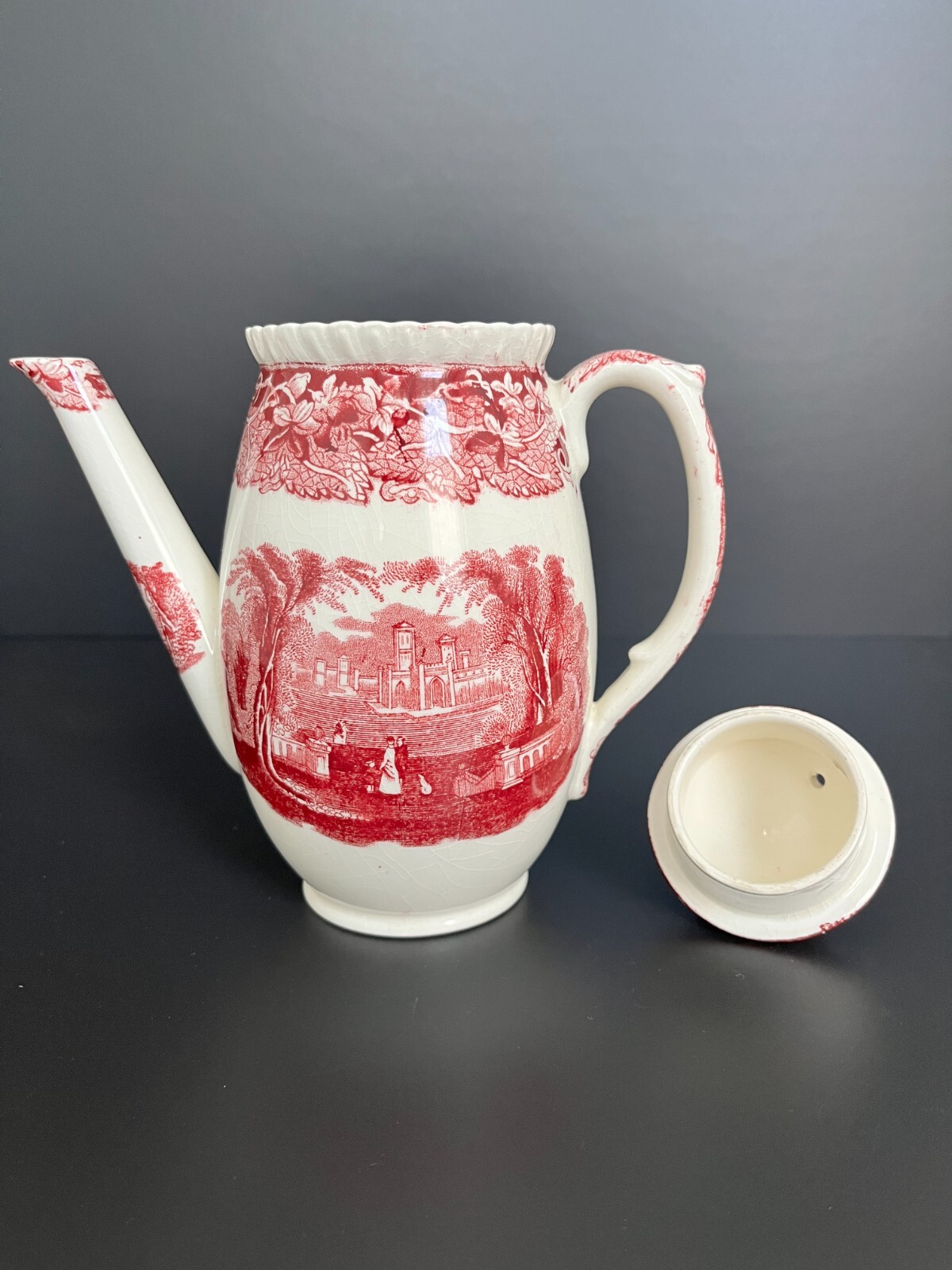 Antique MASON'S VISTA Patent Ironstone England Pink Coffee Tea Pot & Lid 1920s