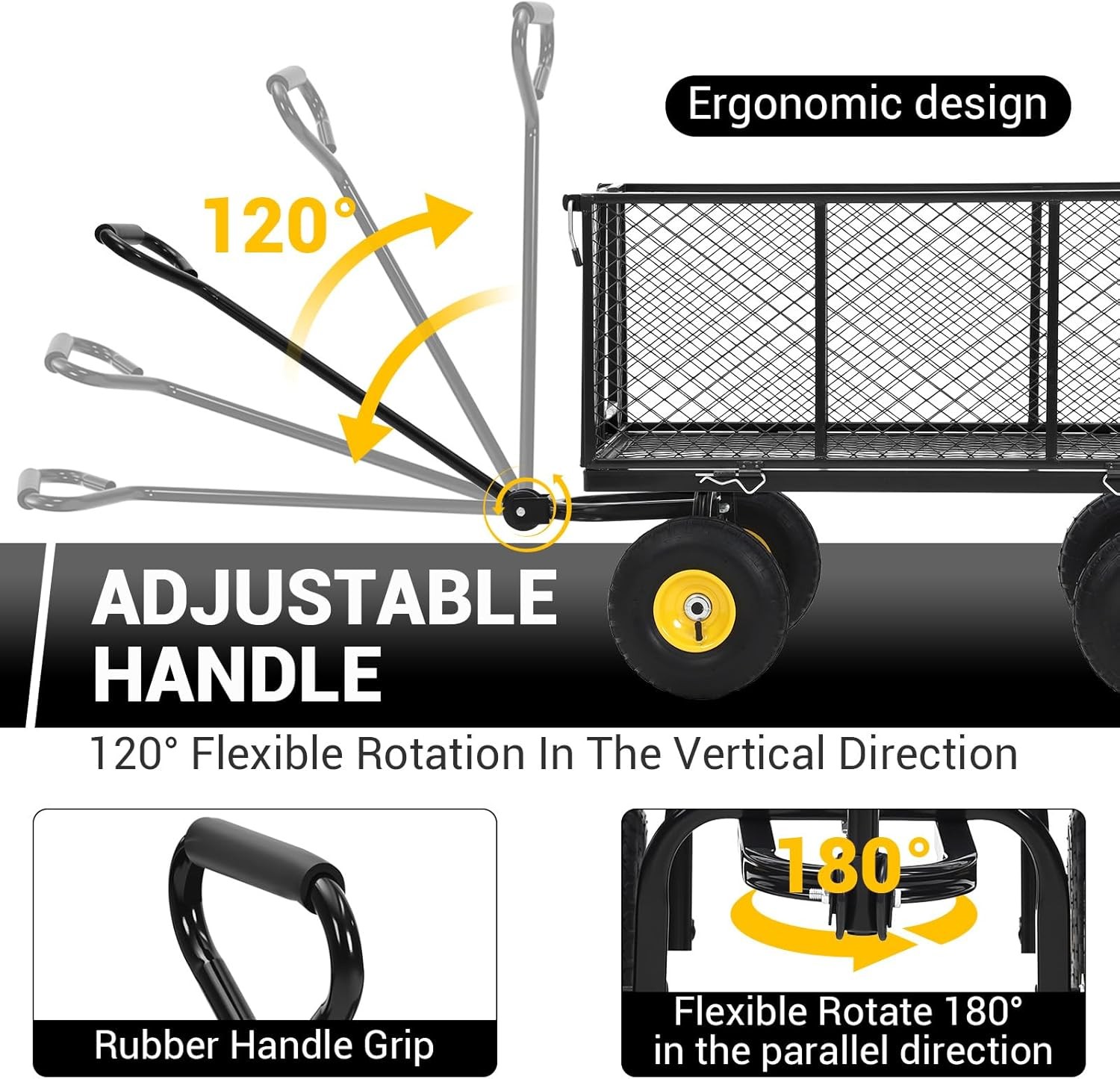 Garden Cart 1100LBS Heavy Duty Steel Yard Garden Wagon with Removable Sides
