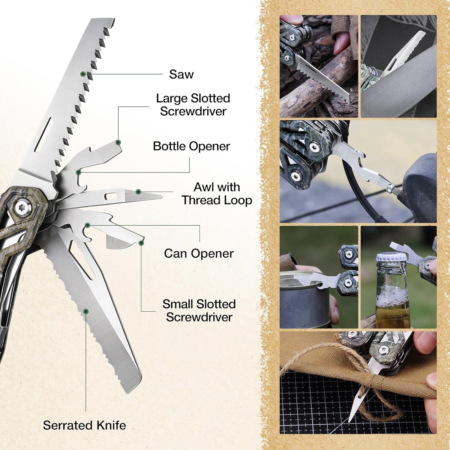 MOSSY OAK Multitool 22-in-1 Stainless Steel Plier Screwdriver Self-locking Knife