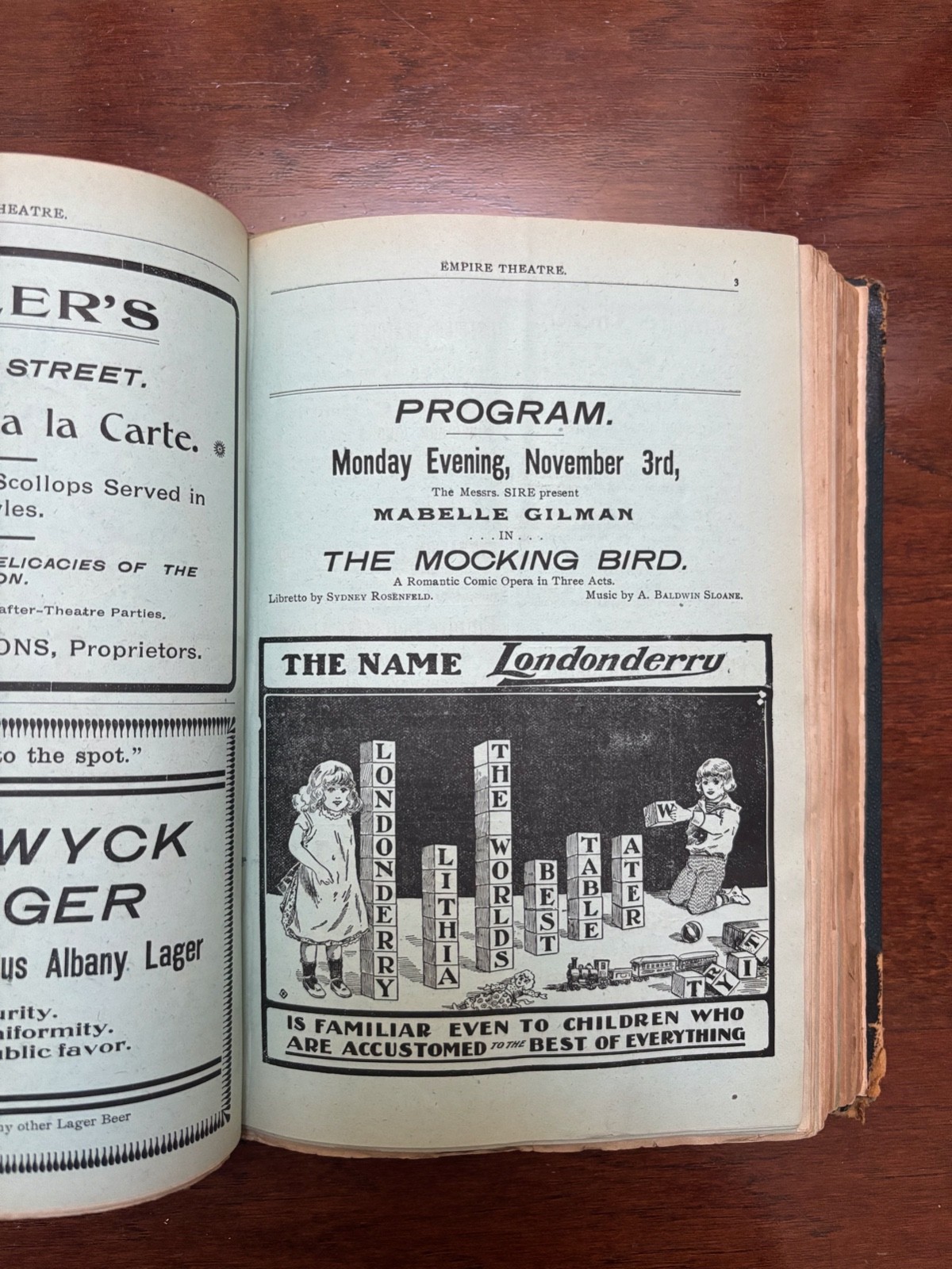 ANTIQUE THEATRE PROGRAMS 1901-1905 - 45 BOUND IN A BOOK MANY THEATRES BARRYMORE